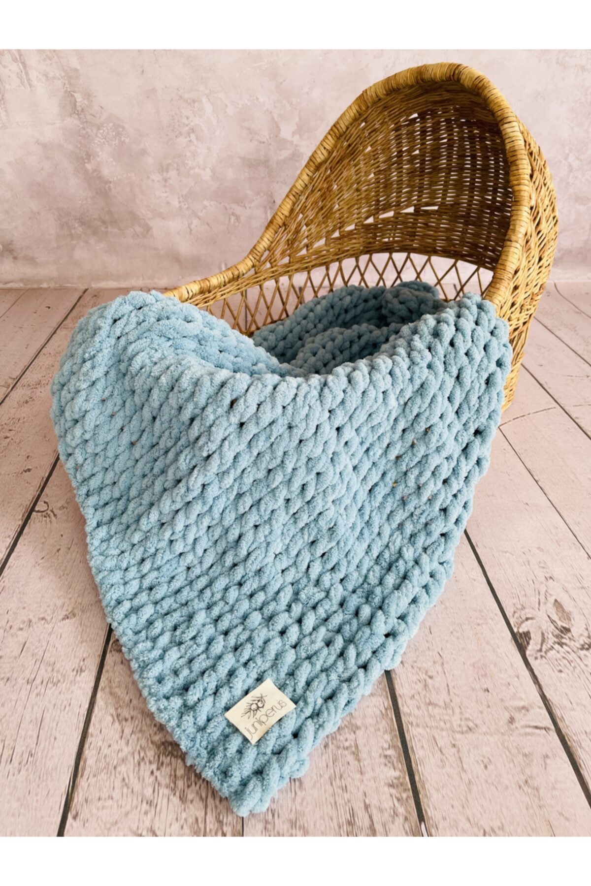 JUNİPERUS Puffy El Örgüsü Çok Amaçlı Wellsoft Bebek Battaniye Koyu Yeşil