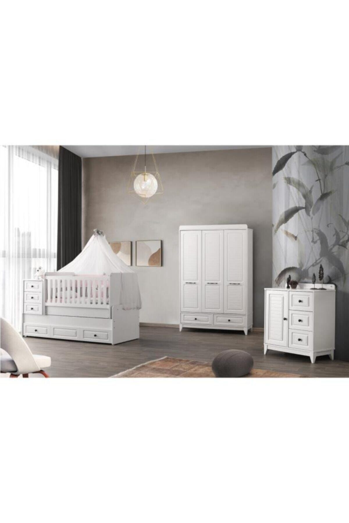 Aymini Polo Büyüyen (YAVRULU) Beşikli Bebek Odası Takımı 80x180