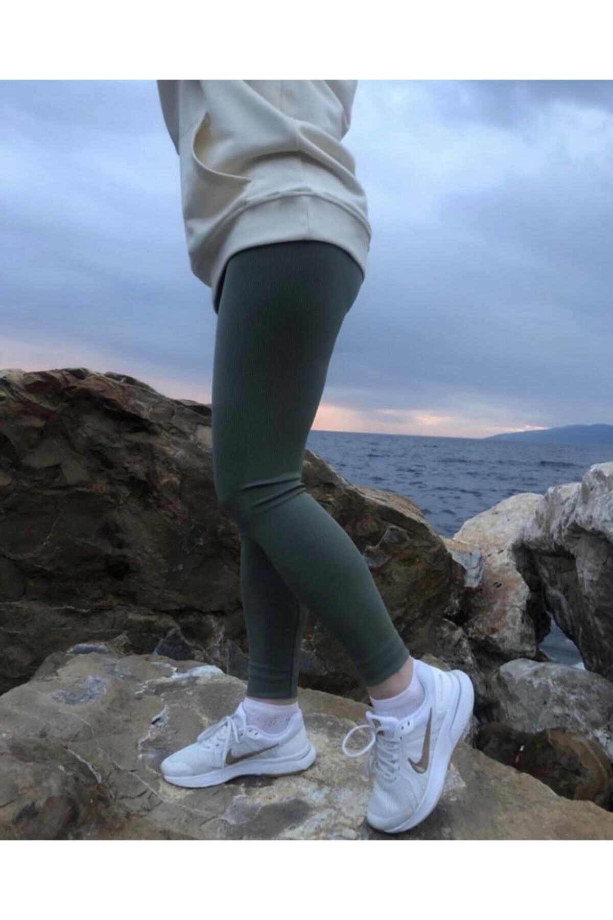 The Belleza Fashion Yeşil Fitilli Kaşkorse Tayt