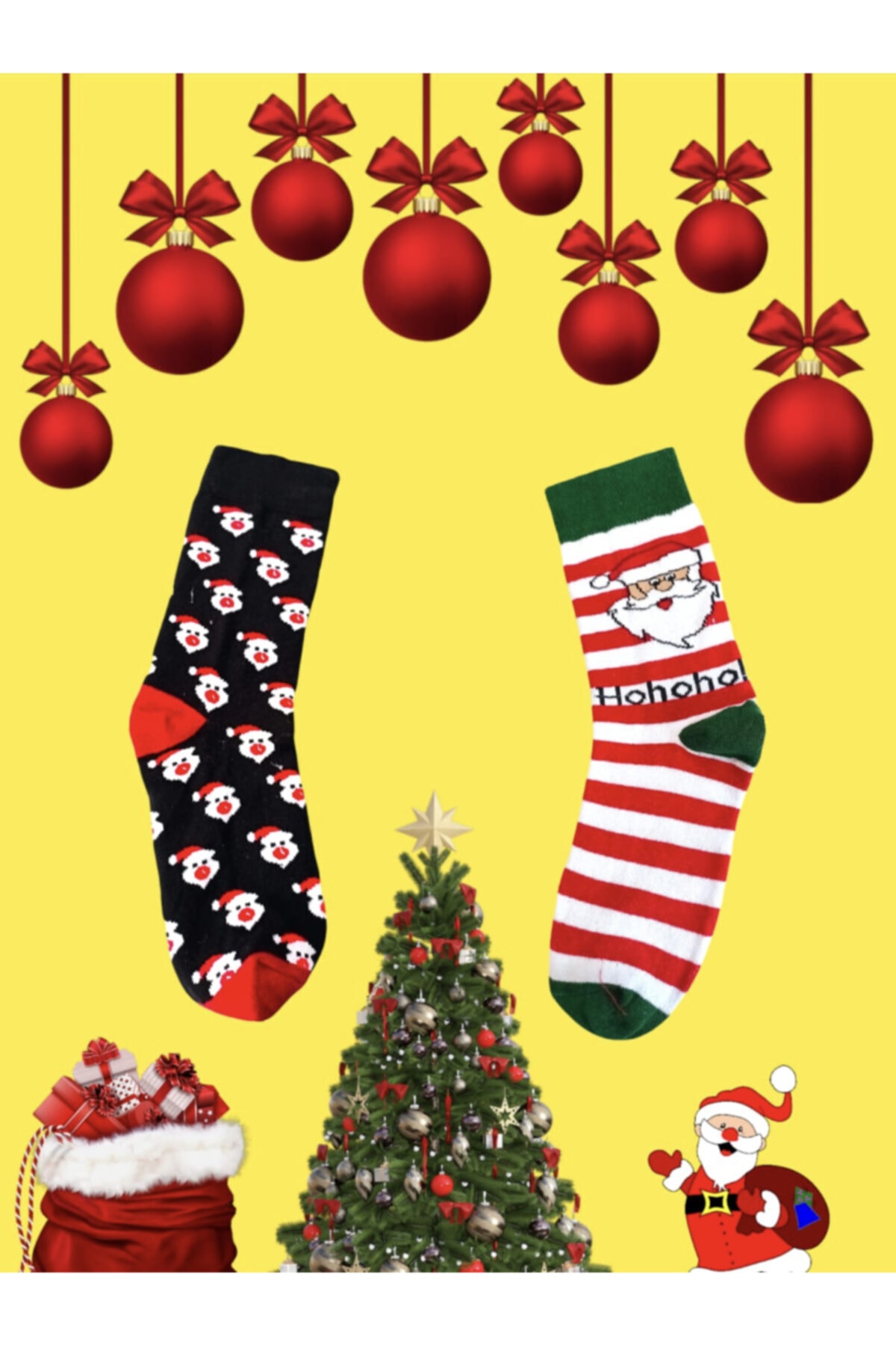 dm del more 2’li Unisex Noel Desenli Soket Çorap