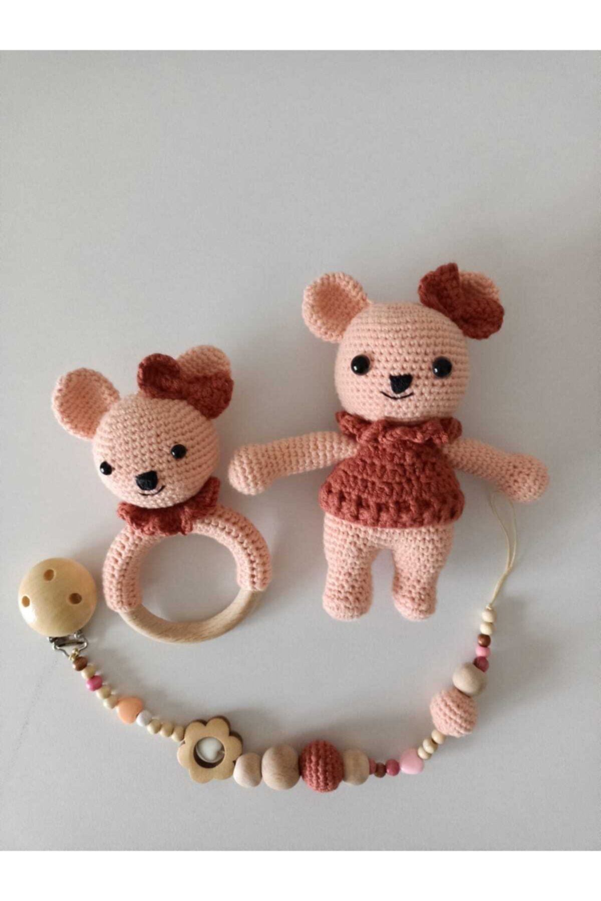 mediionline Organik Örgü Amigurumi Oyuncak (uyku Arkadaşı Ve Oyun Arkadaşı) ,diş Kaşıyıcı,emzik Zinciri 3'lü Set