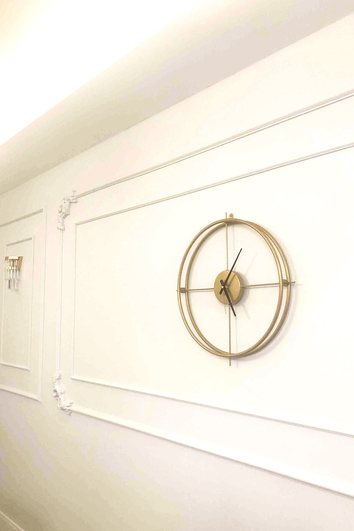 AGA KONSEPT Ispanyol Ve Iskandinav Tarzı Ferforje Metal Gold Minimalist Duvar Saati 60 Cm