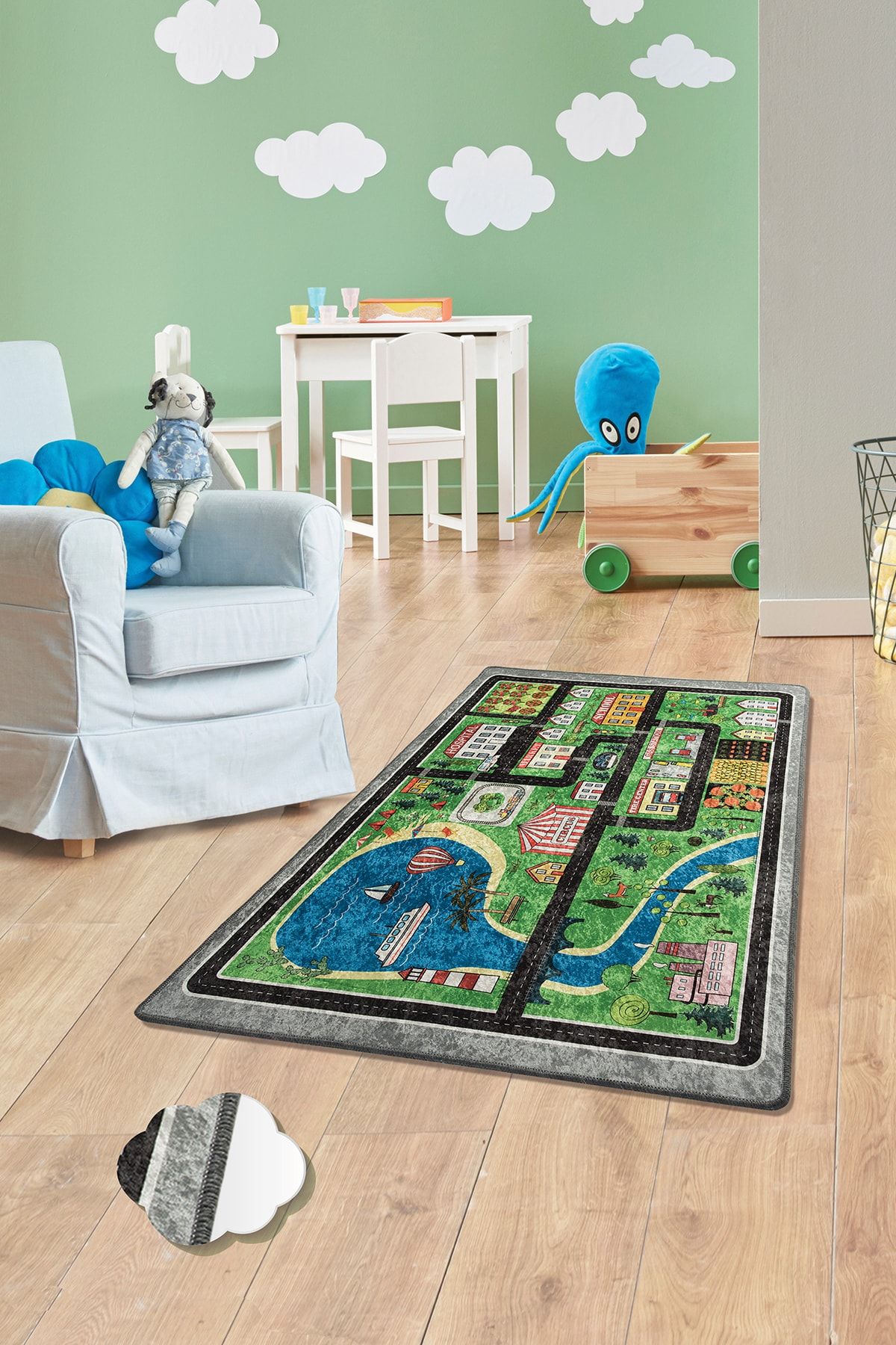 Dolce Tocco Modern Tasarım Dt2689 Bebek Çocuk Kreş Oyun Halısı Leke Tutmayan Yıkanabilir Kaymaz Taban