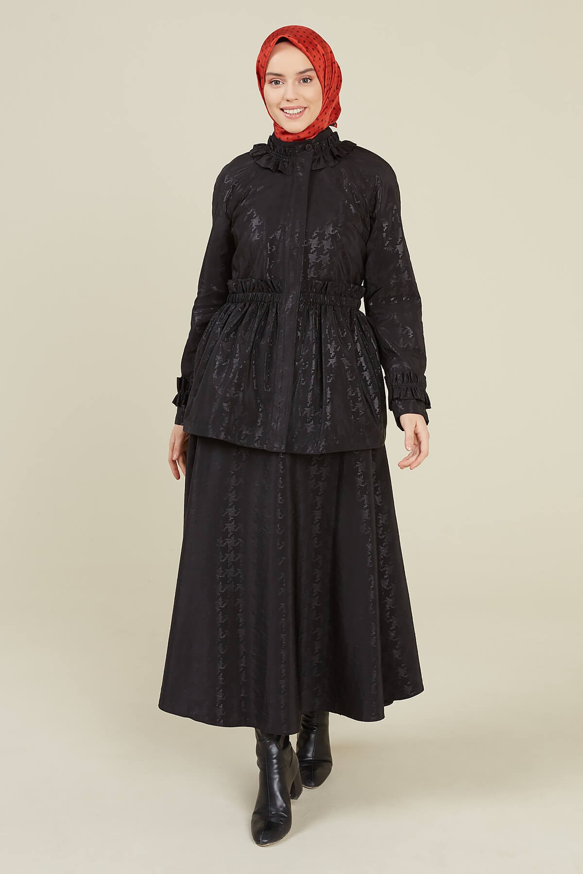 Setrms Siyah Kazayağı Desenli Fırfırlı Ikili Takım 2217002