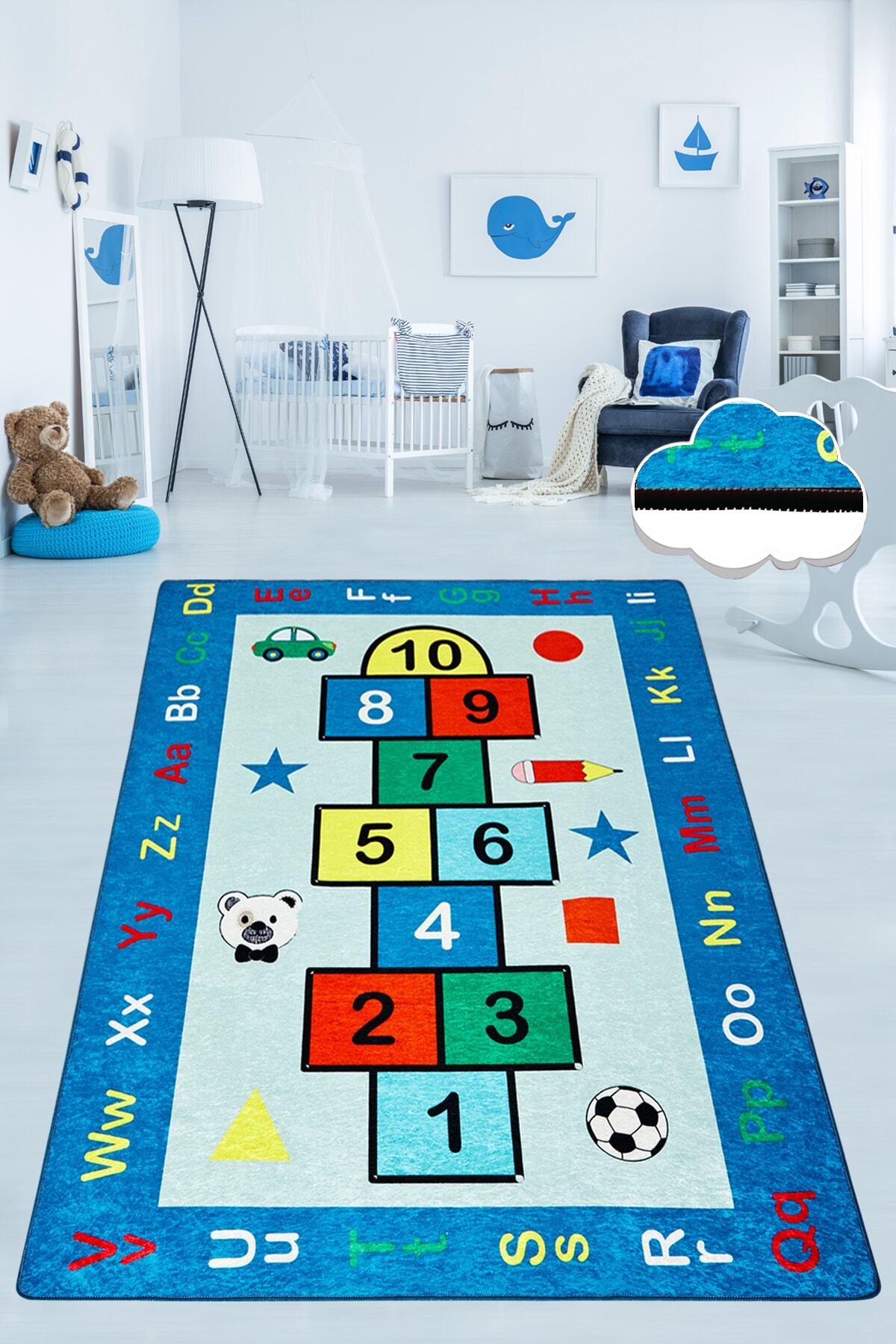 Dolce Tocco Modern Tasarım Dt2585 Bebek Çocuk Kreş Oyun Halısı Leke Tutmayan Yıkanabilir Kaymaz Taban