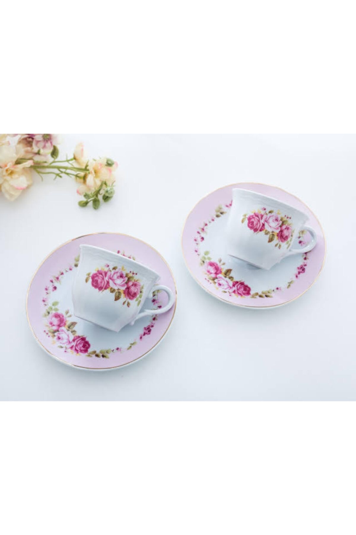 kitchen sense Lüks Porselen Flowers Nescafe Ve Çay Fincan Takımı
