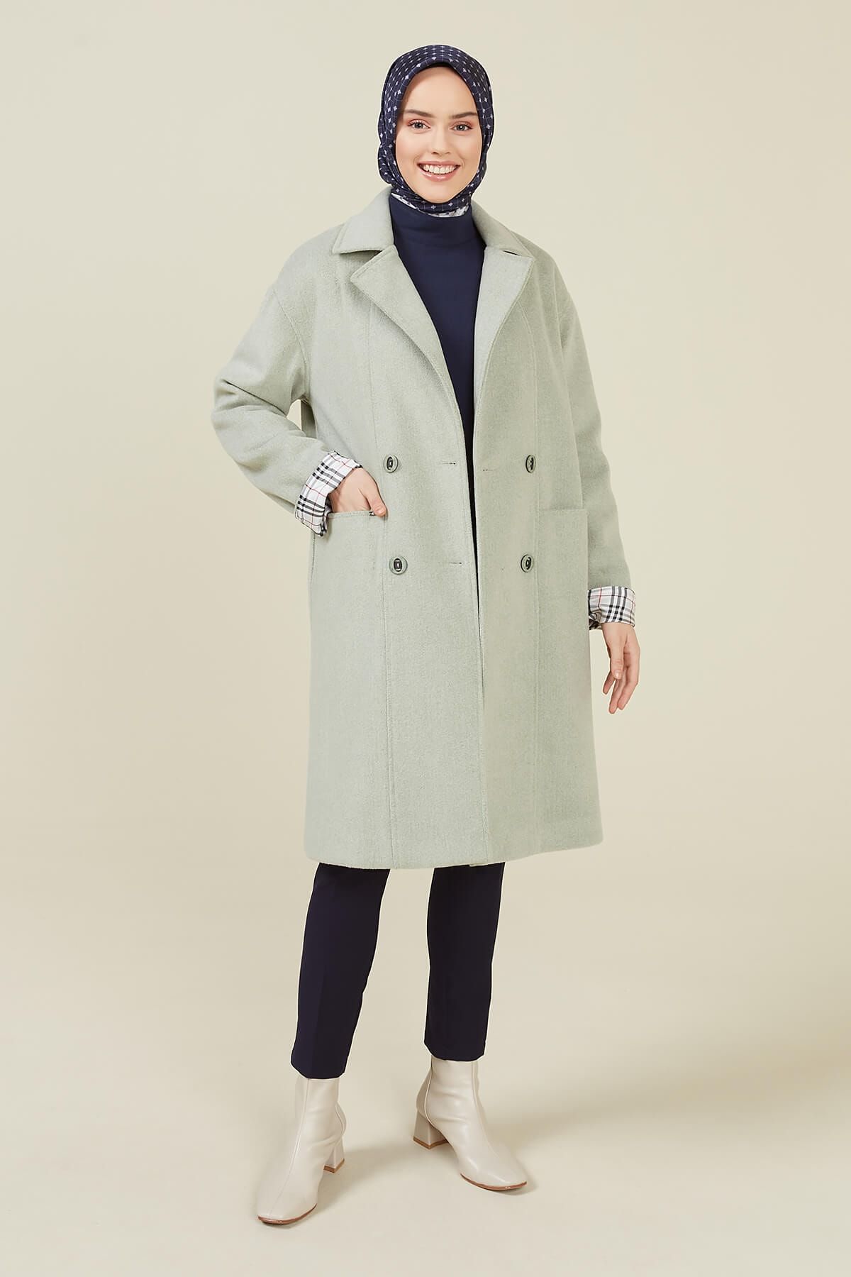 Setrms Mint Oversize Düğme Kapamalı Kaşe Kaban 2213040