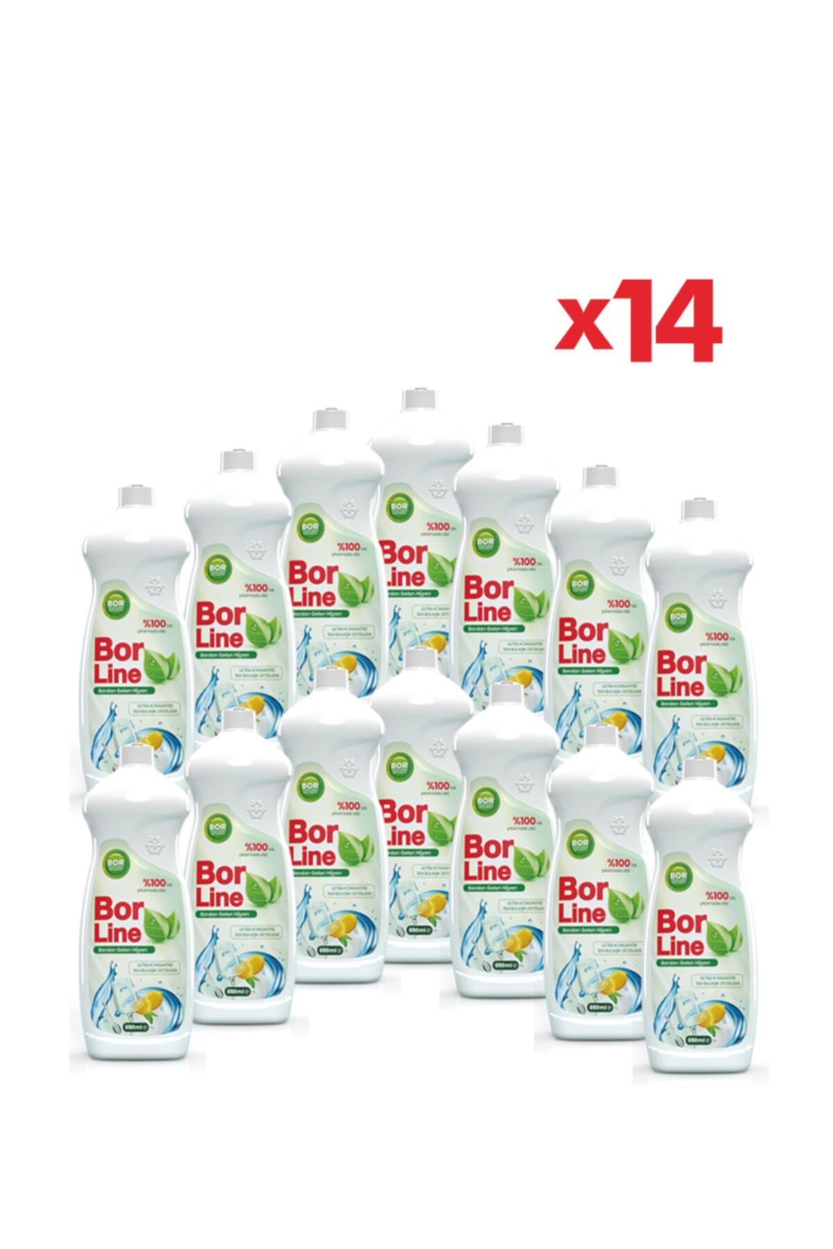 BORLINE % 100 Yerli Üretim Bor Katkılı Bulaşık Deterjanı Limonlu 650 Ml X 14 Adet