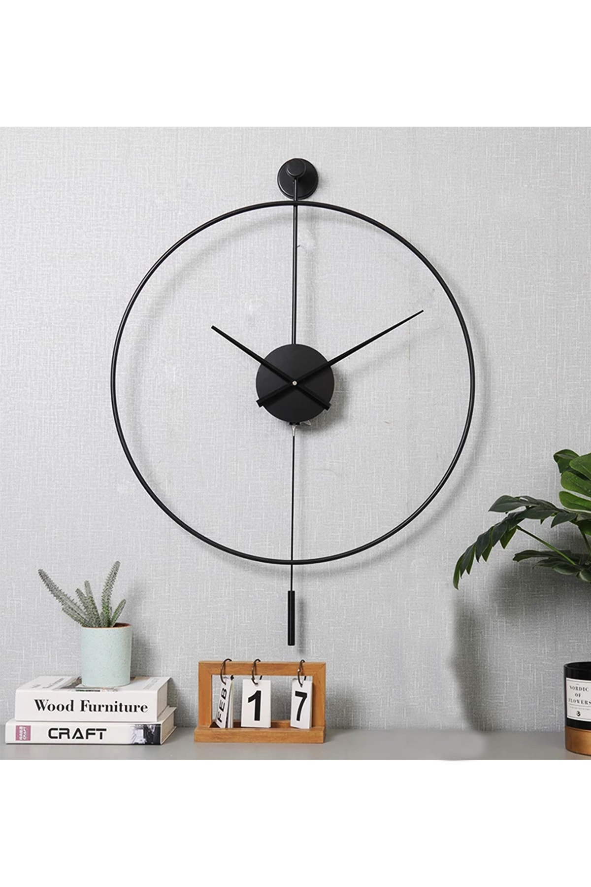 AGA KONSEPT Modern Dekoratif Sarkaçlı Tiktok Siyah Metal Duvar Saati 60 Cm