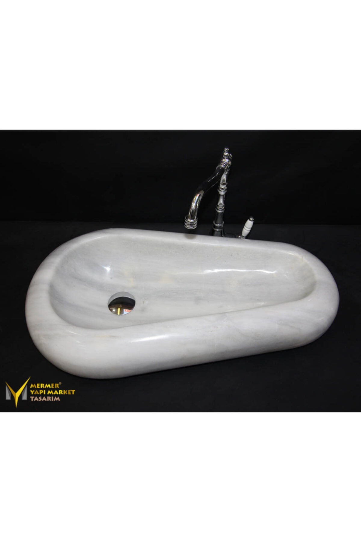MYM Mermer Yapı Market Tasarım Beyaz Mermer Çakıl Tasarım Lavabo