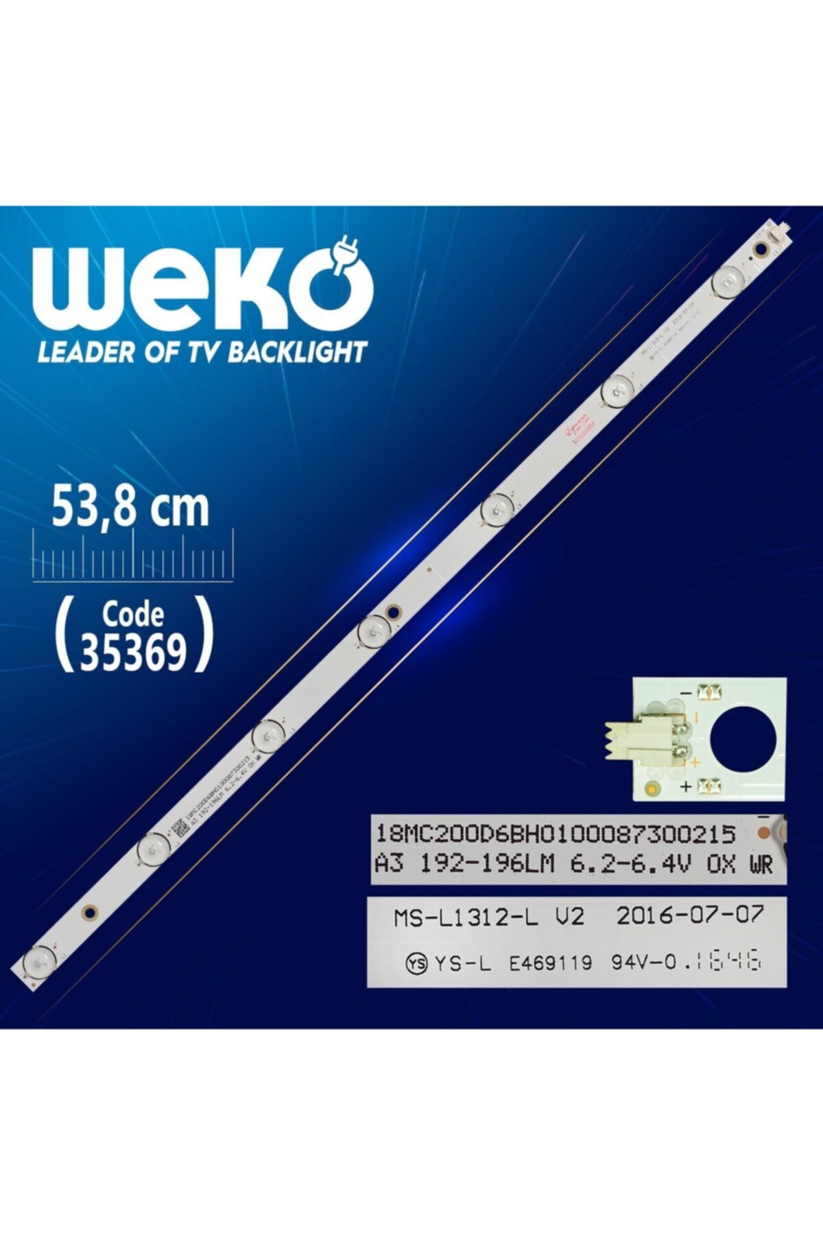 WEKO Ms-l1312-l V2 - A3 192-196lm 6.2-6.4v 0x Wr - 53.8 Cm 7 Ledli - (wk-976)