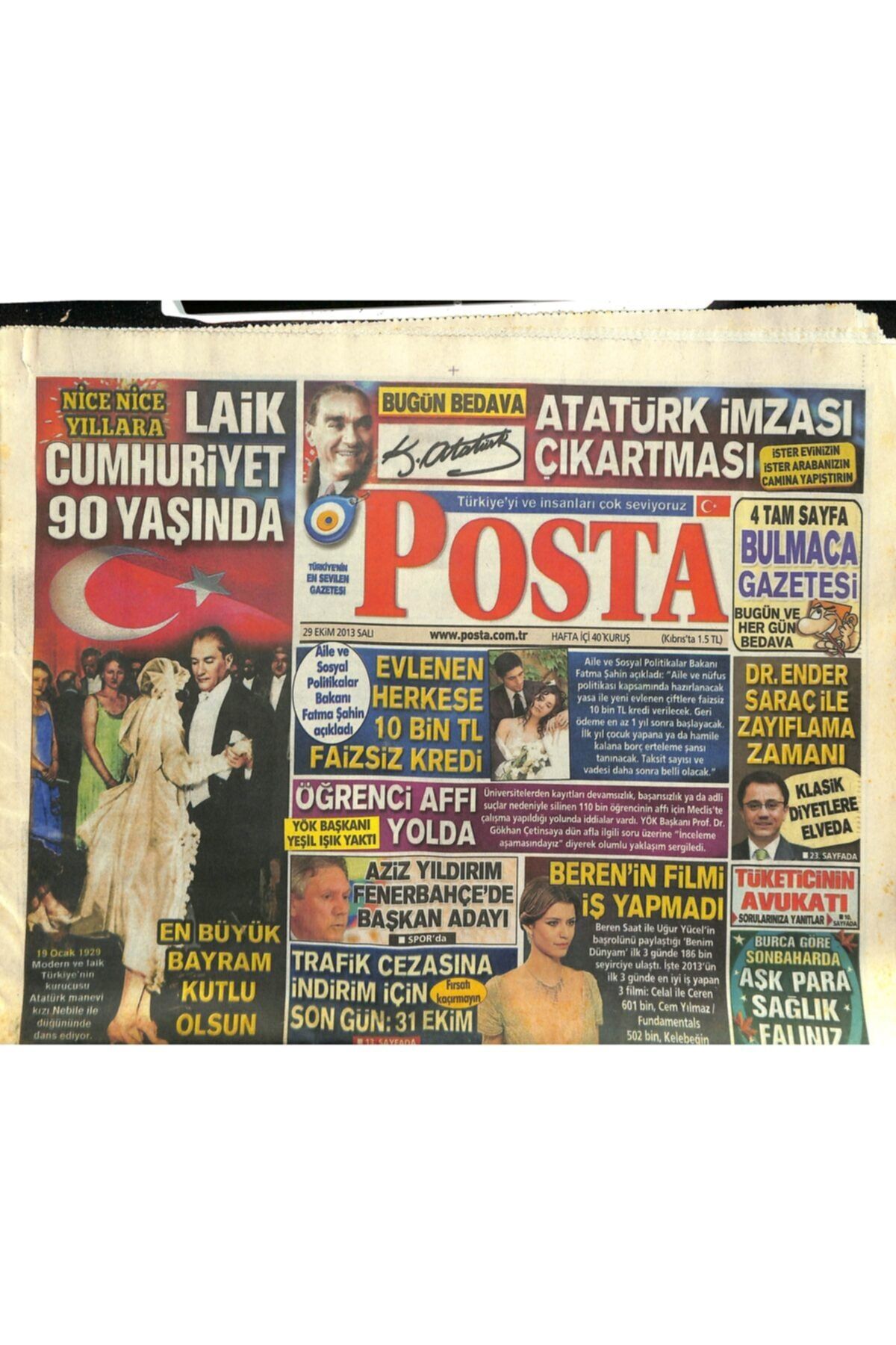 Gökçe Koleksiyon Posta Gazetesi 29 Ekim 2013 Devletten Ahmet Kaya'ya Doğum Günü Hediyesi