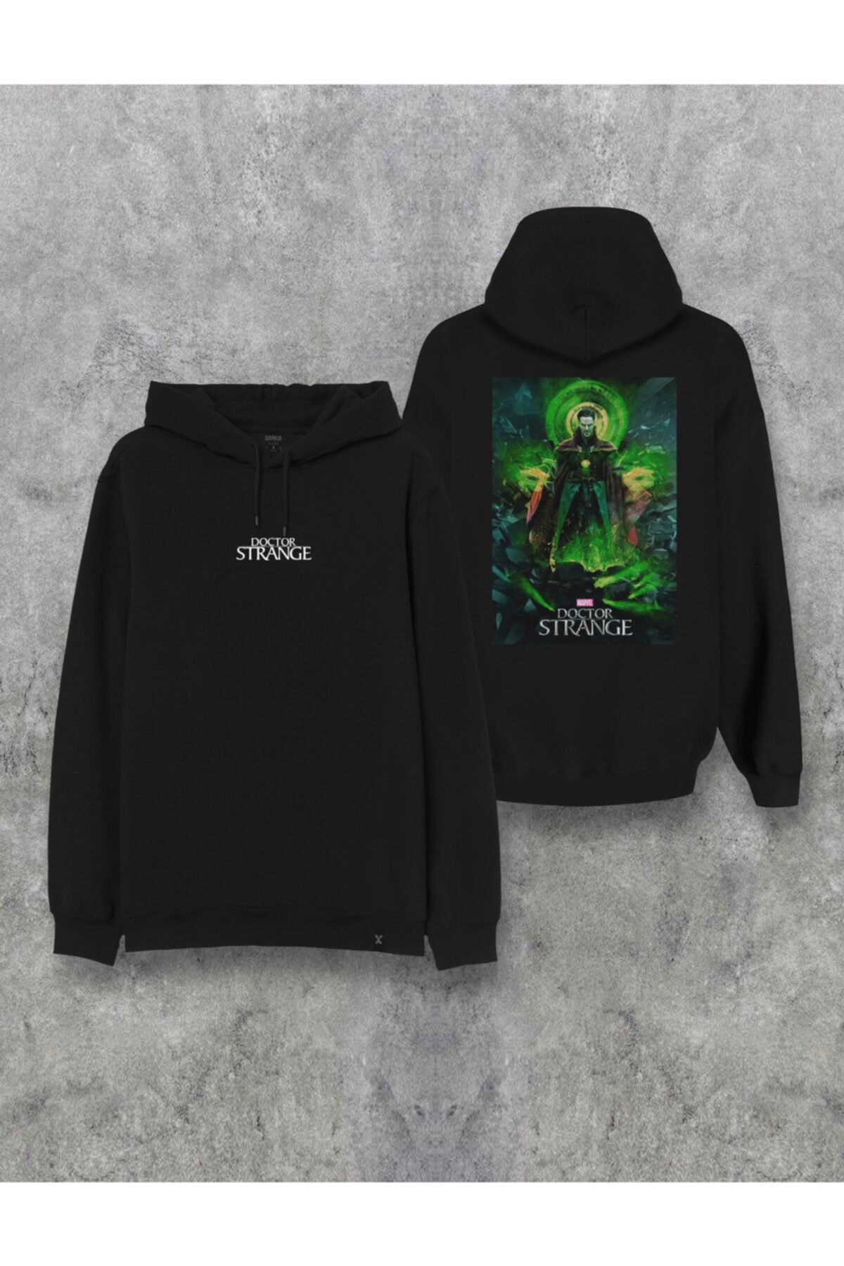 Darkia Unisex Siyah Marvel Doctor Strange Baskılı Kapşonlu Tasarım Hoodie