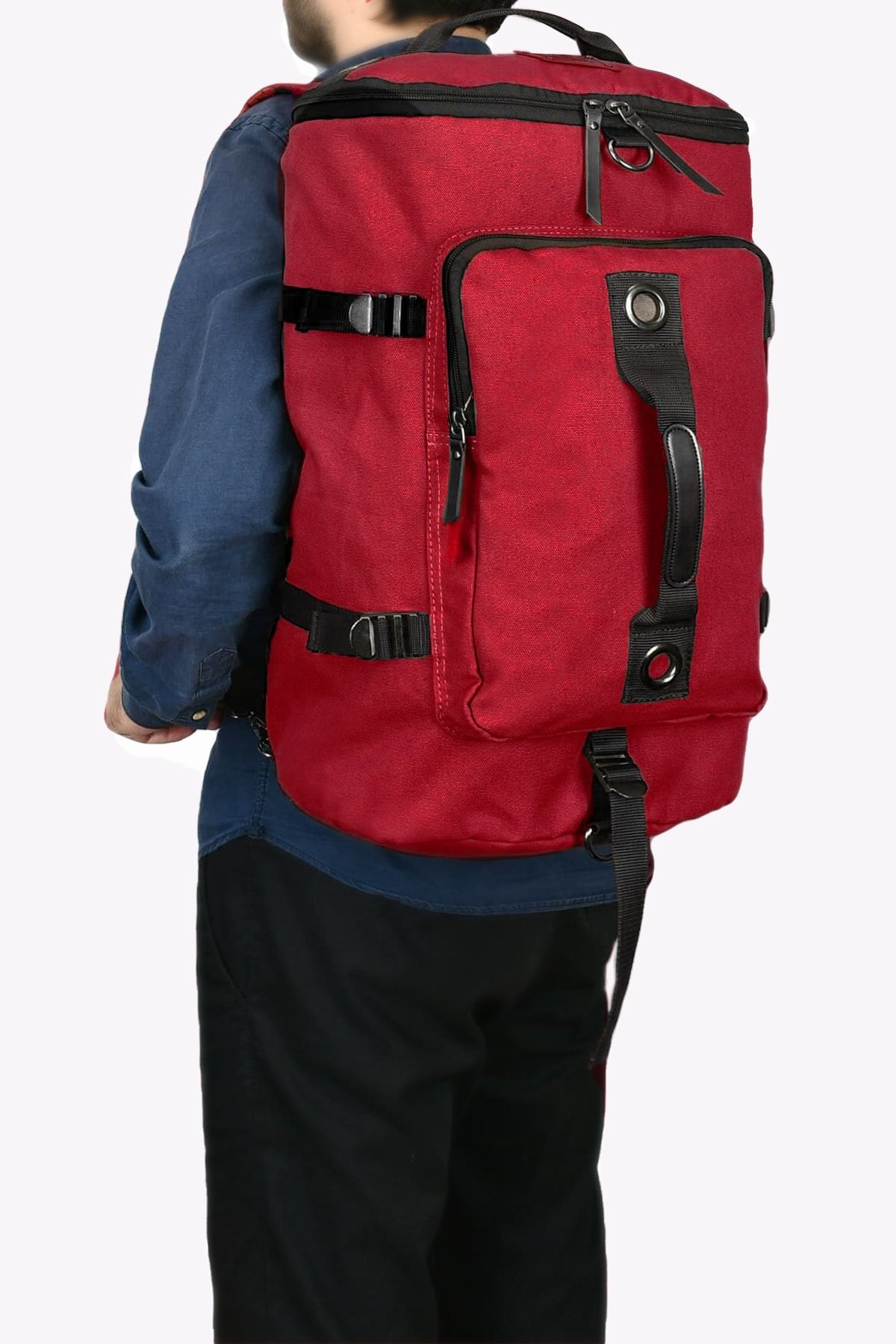 Sivilen Unisex Erkek Kadın Kanvas Büyük Boy Omuz Seyahat Postacı Dağcı Laptop Sırt Çantası Bordo