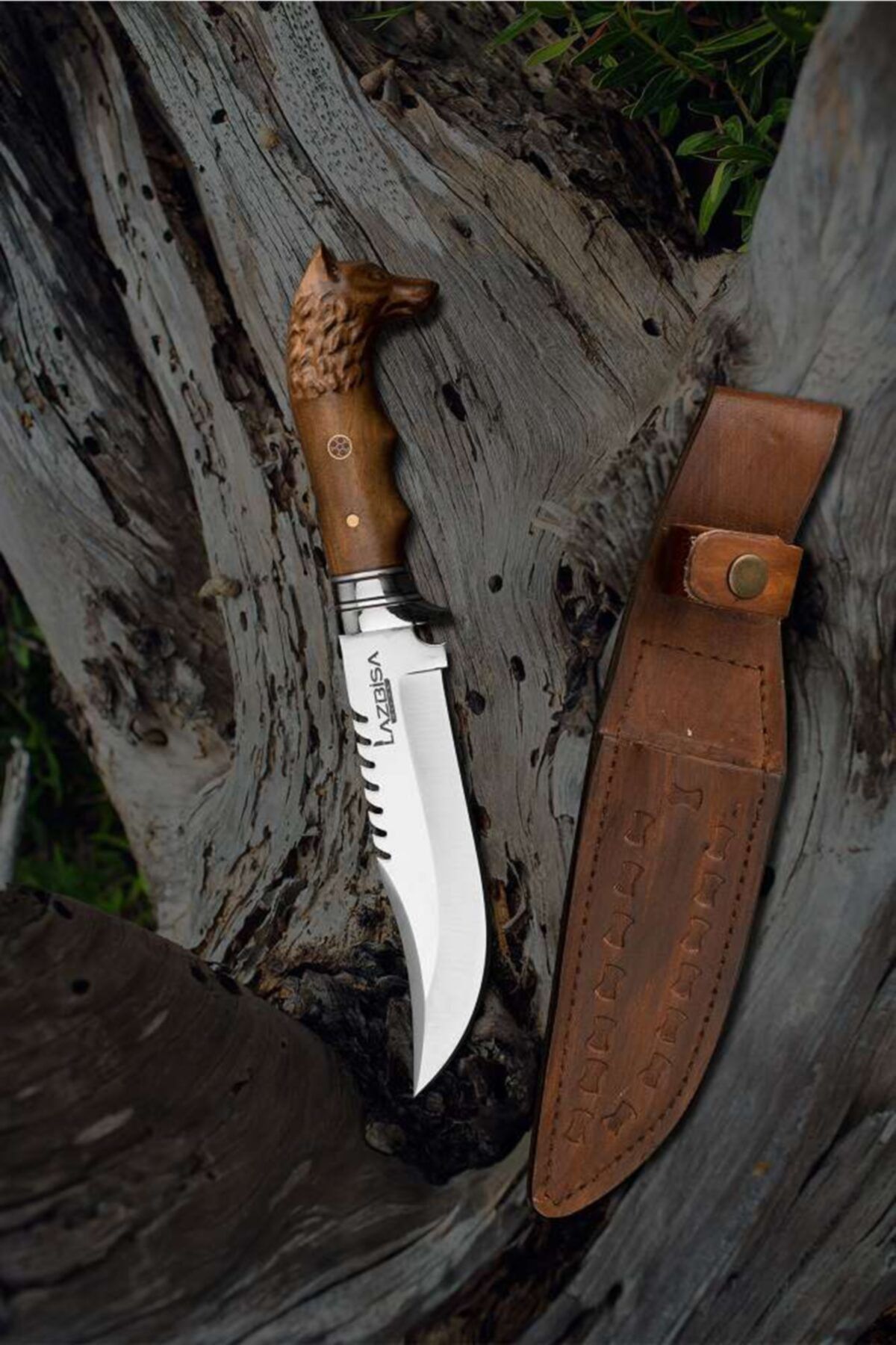 LAZBİSA Outdoor Bıçak Çakı Kamp Bıçağı El Yapımı Dövme Çelik (28.5 Cm) - Kılıf Hediyeli