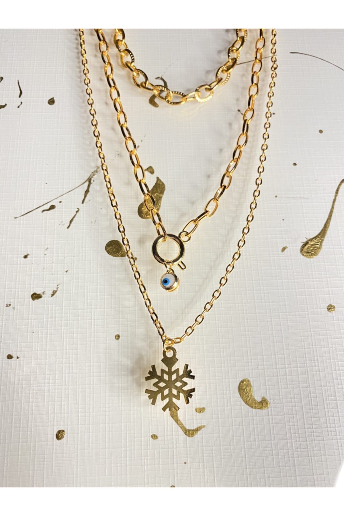 HarmonyStore Kar Tanesi Figürlü & Nazar Boncuğu Figürlü Kombin Kolye