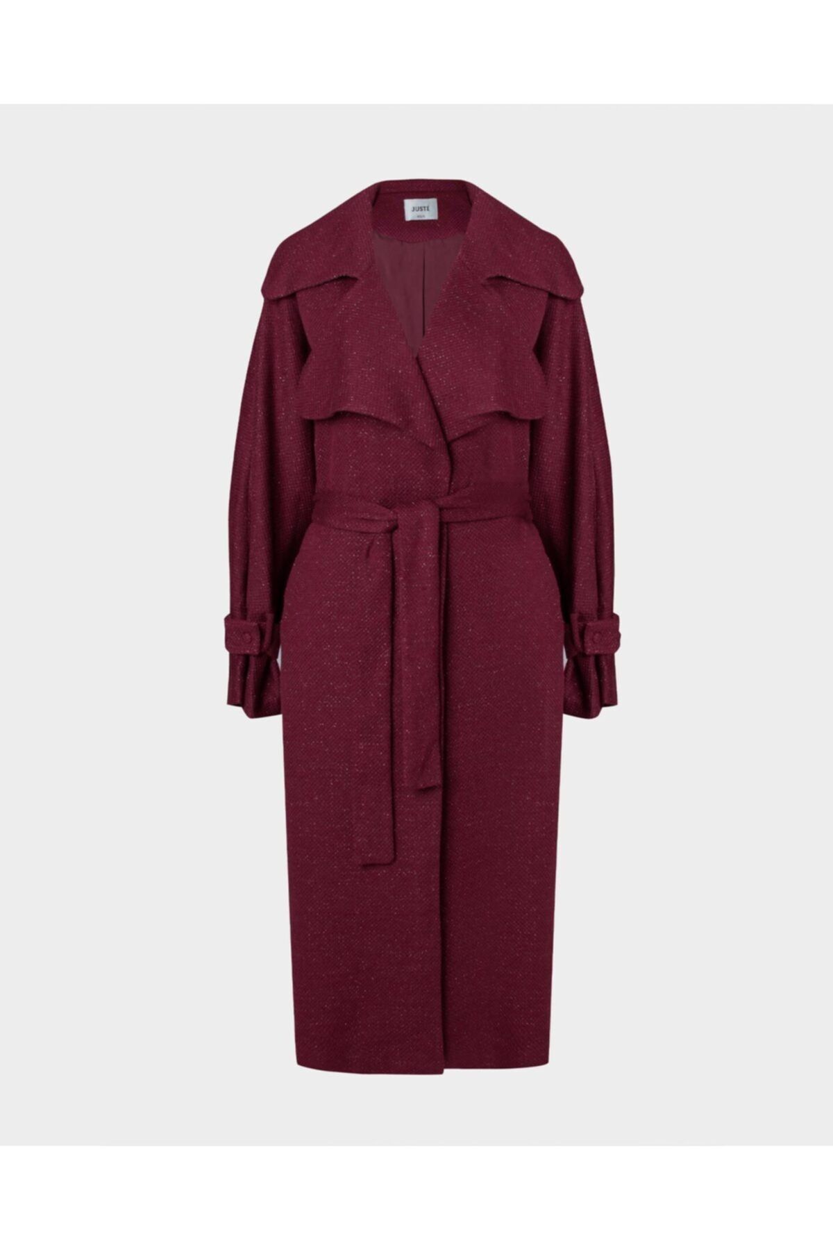 Juste Studio Örme Geniş Yaka Bordo Oversize Trençkot