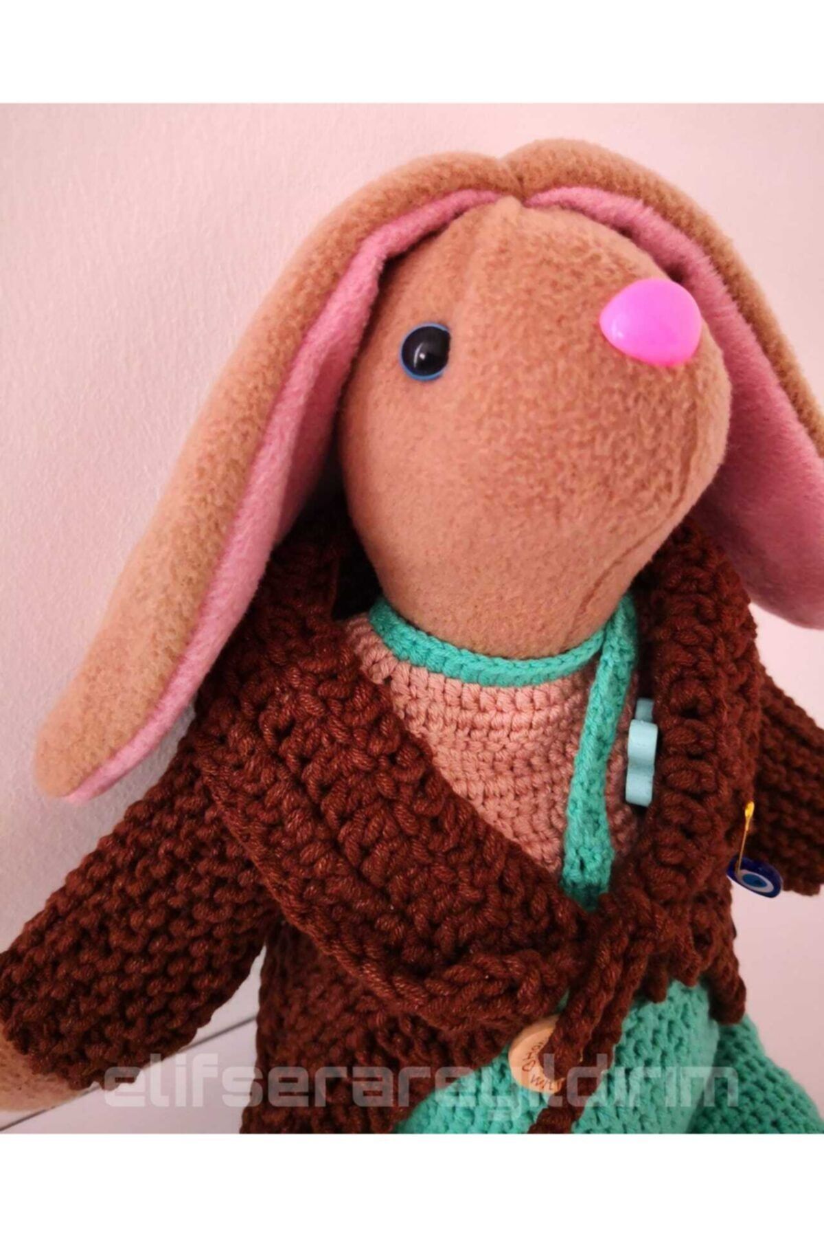 Bebemor Kahverengi Peluş Tavşan / Elemeği / 35 Cm Boy / Kutulu / Kıyafetli / Tasarım /oynar Uzuvlar