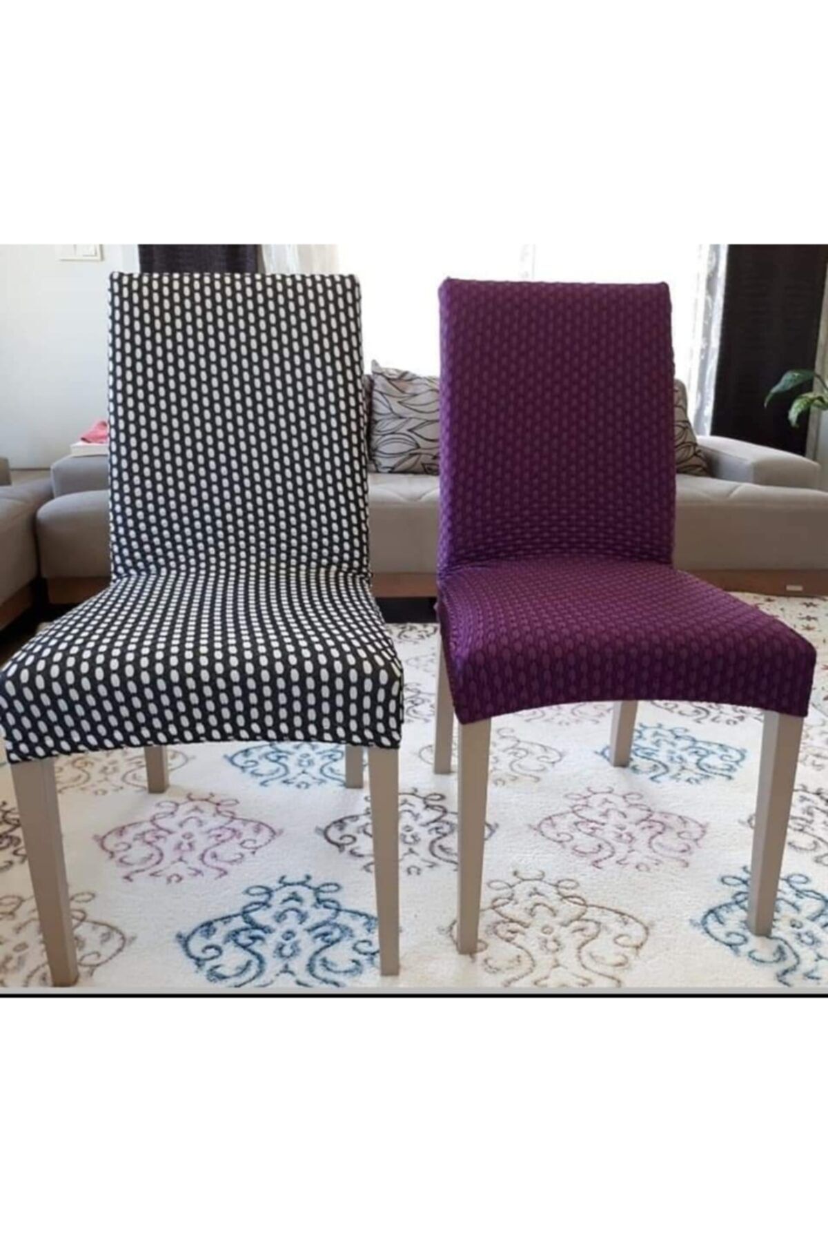 ESV Likralı Fiyonk Desenli Sandalye Kılıfı Siyah Beyaz 1 Adet
