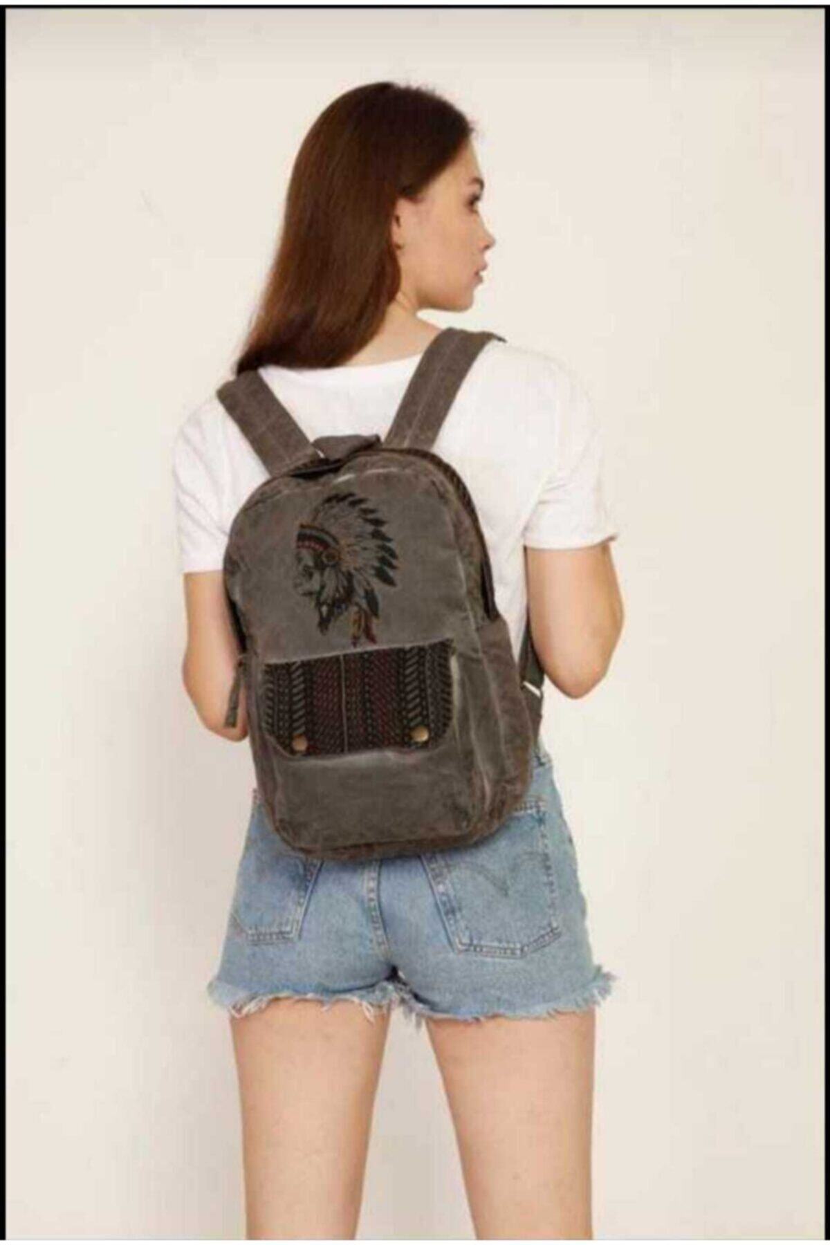 Street Bag Kızılderili Nakışlı Sırt Çantası Günlük Kullanım Seyehat
