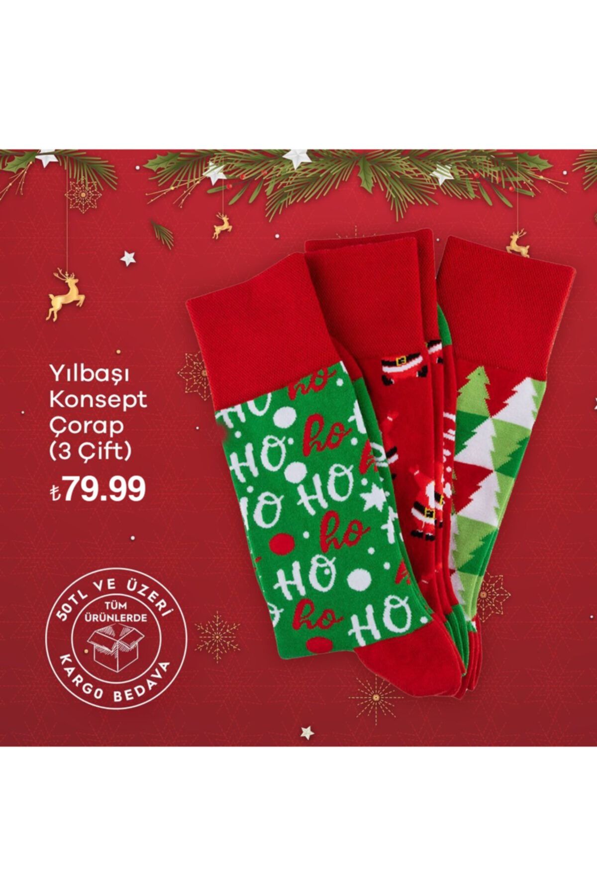 Cozzy Socks Unisex 3'lü New Year Yılbaşı Çorabı