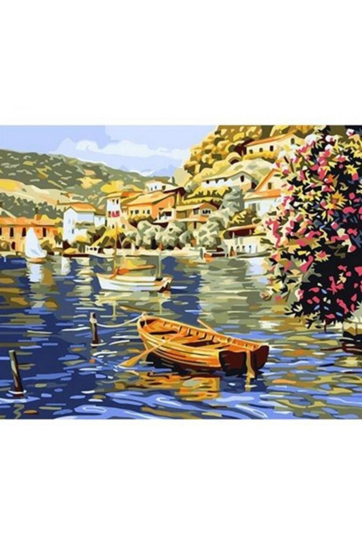 Fupe Shop Sahil Kasabası Ve Kayıklar 1 Sayılarla Boyama Seti Kasnaklı 70 X 90 Cm