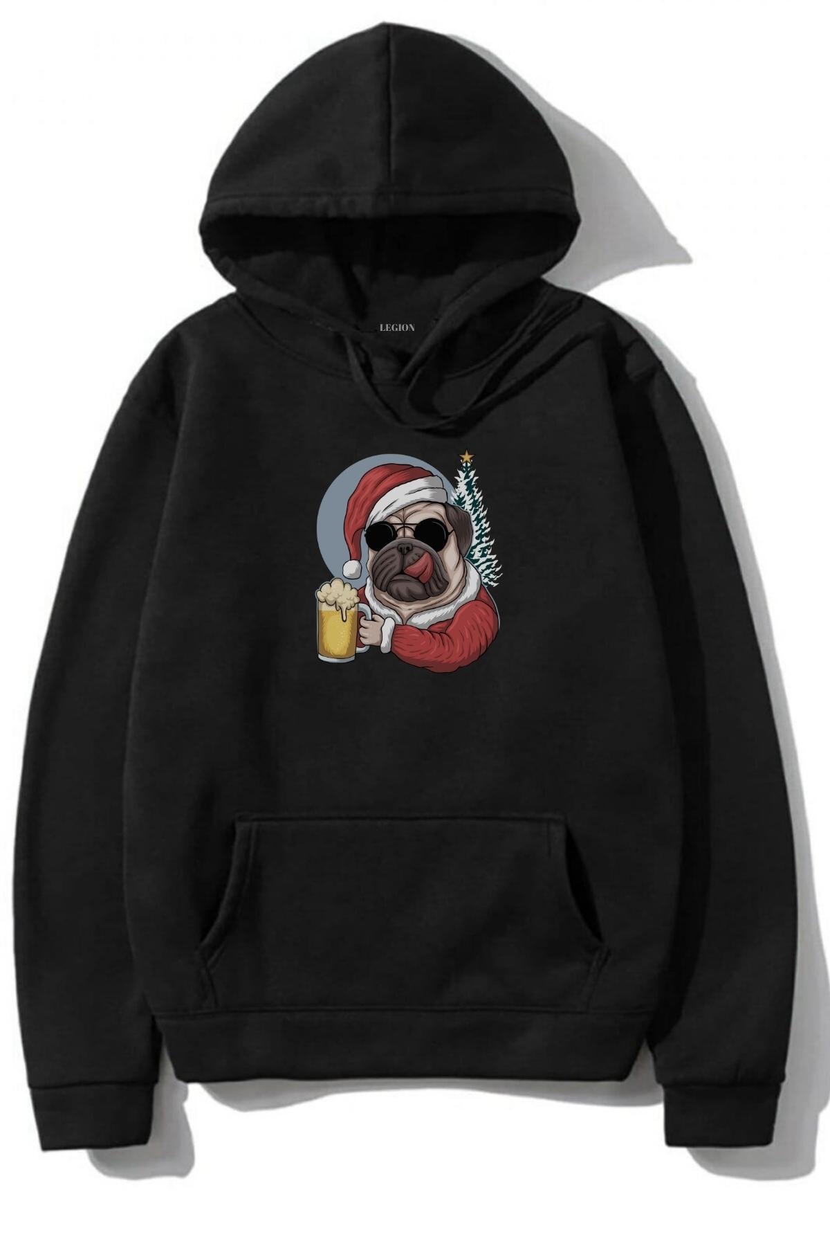 LEGION Siyah Oversize Beer Dog Baskılı Tasarım 2 İplik Hoodie Sweatshirt