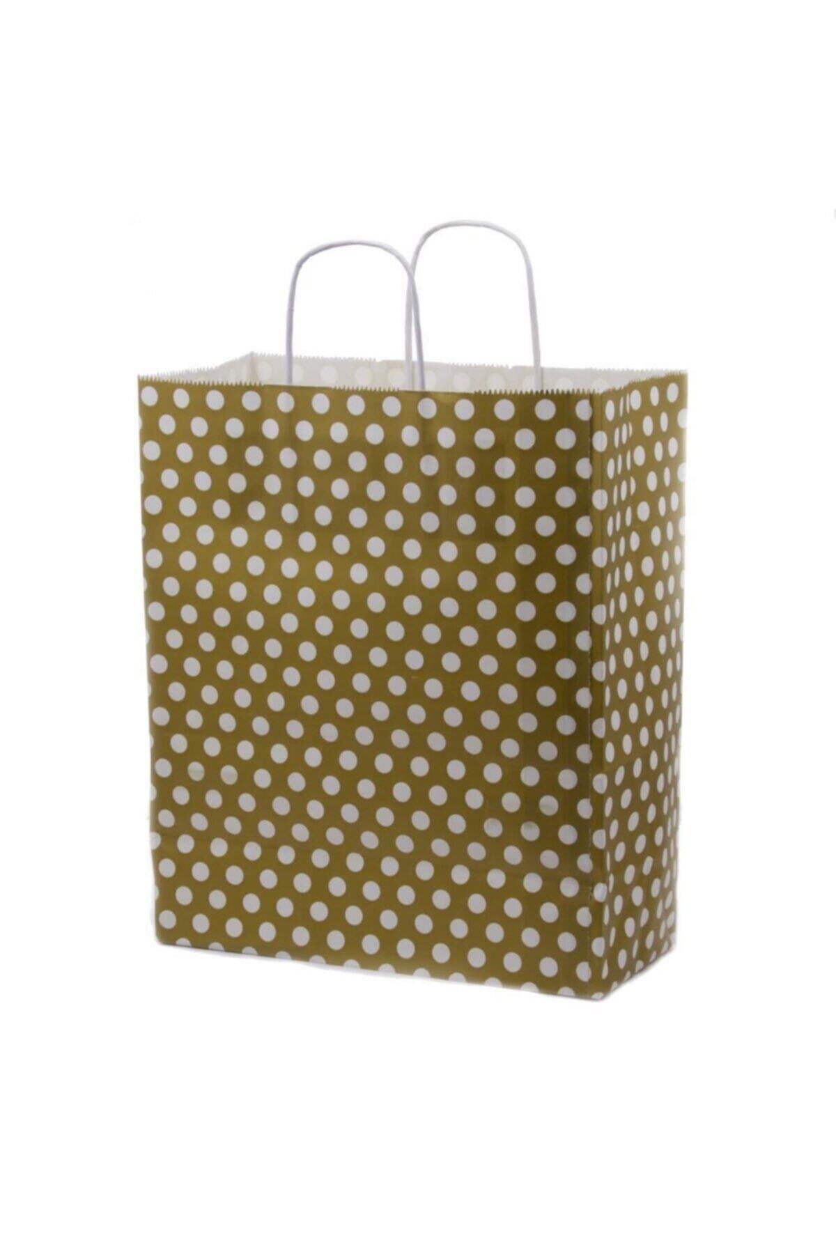 Umur Çevreci Karton Puantiyeli Hediye Poşeti Gold Renk 12x25x30 Cm 25li Paket