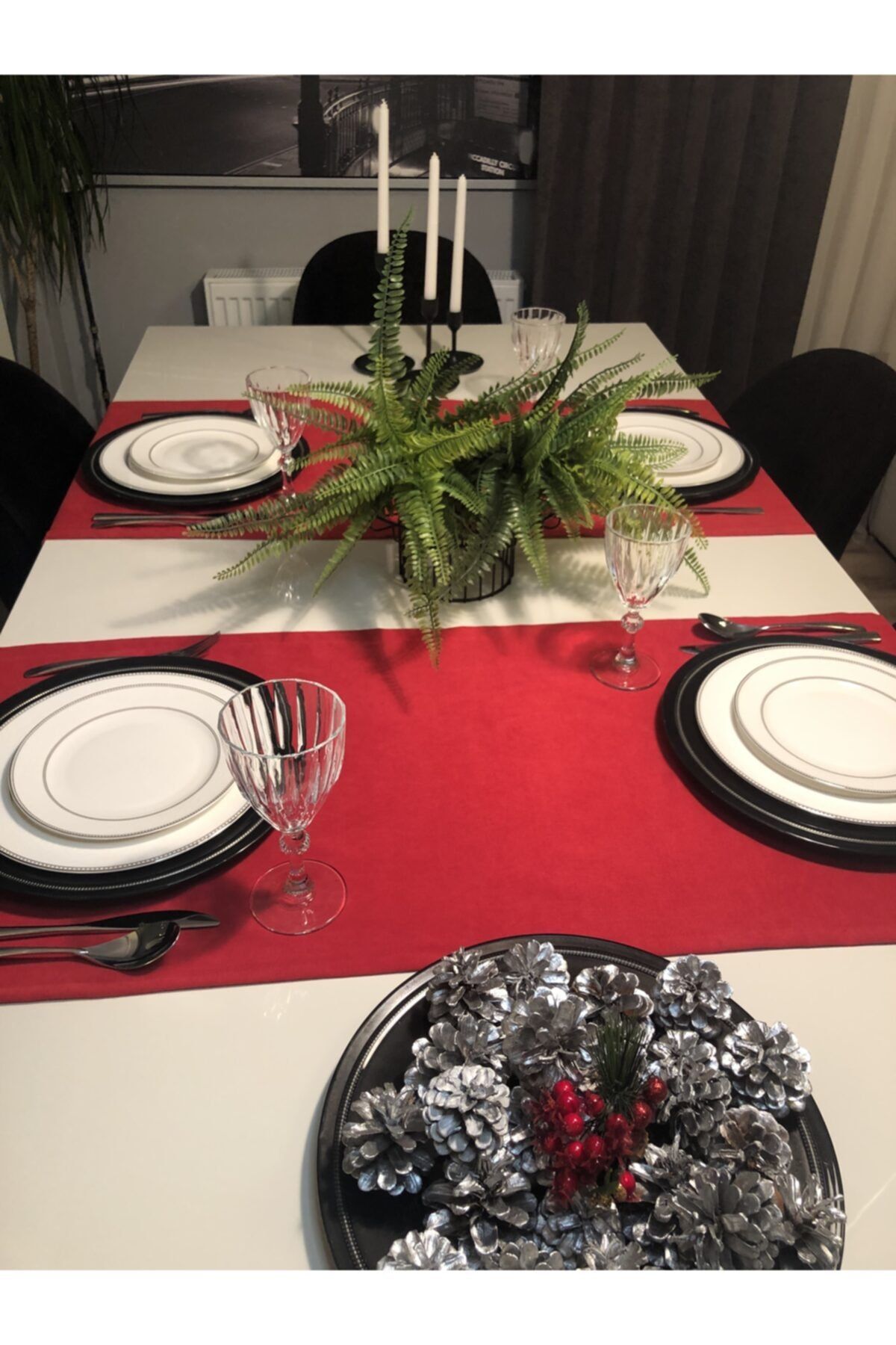Valentia Decor Kadife Dokulu Kırmızı Runner