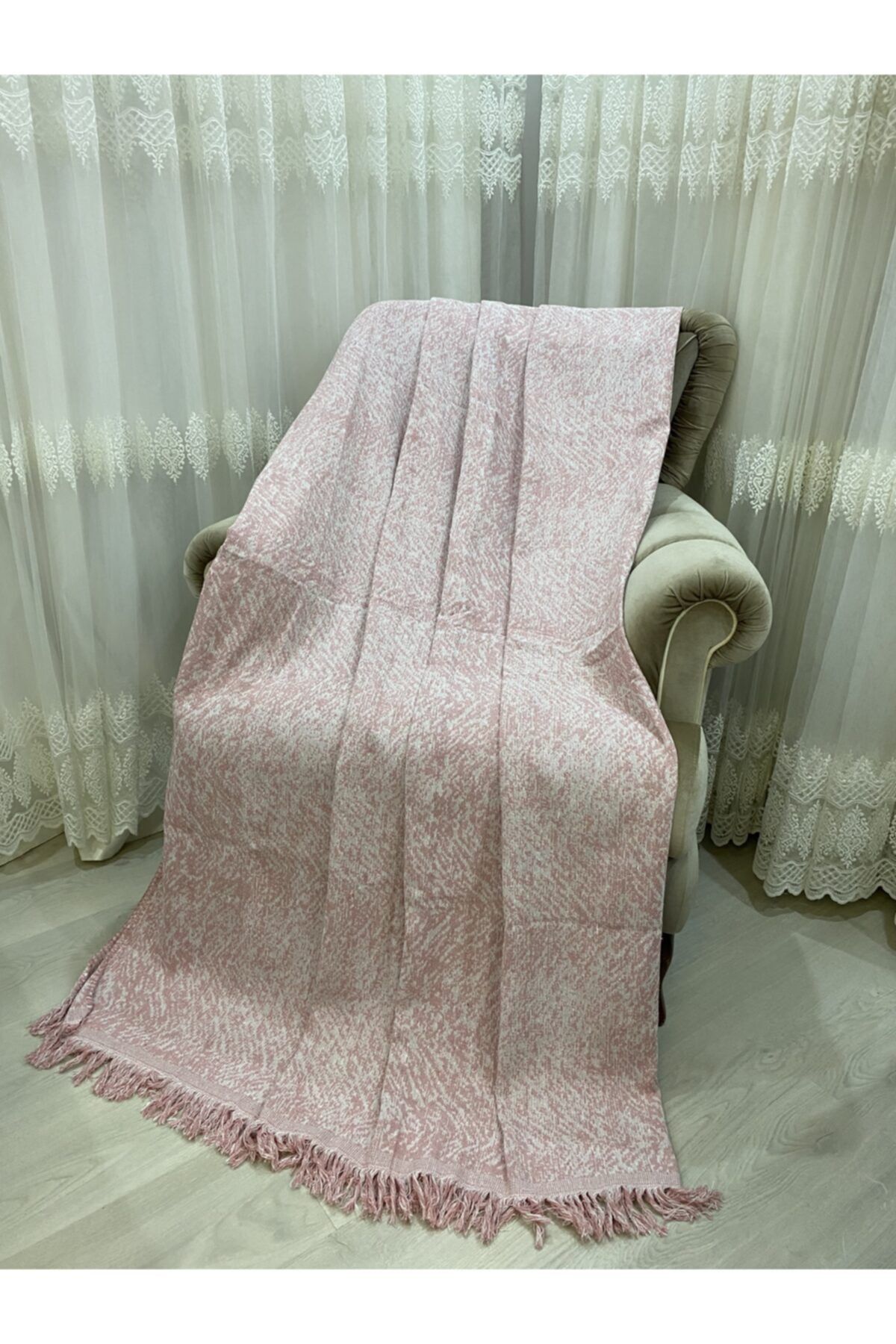 Özlü Home Lüks Pamuklu Koltuk Örtüsü Somon 170x220