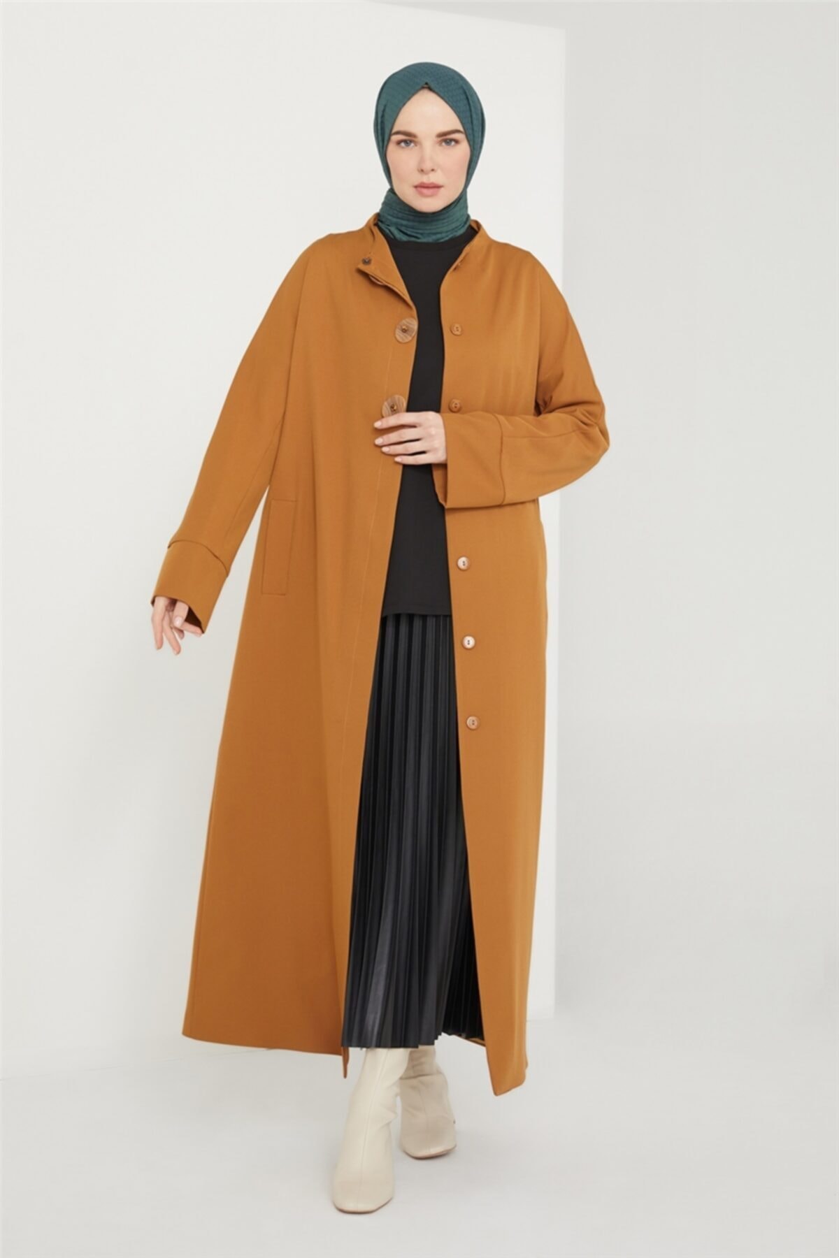 Armine Dik Yaka Bel Büzgülü Pardesü 21k8608 Camel
