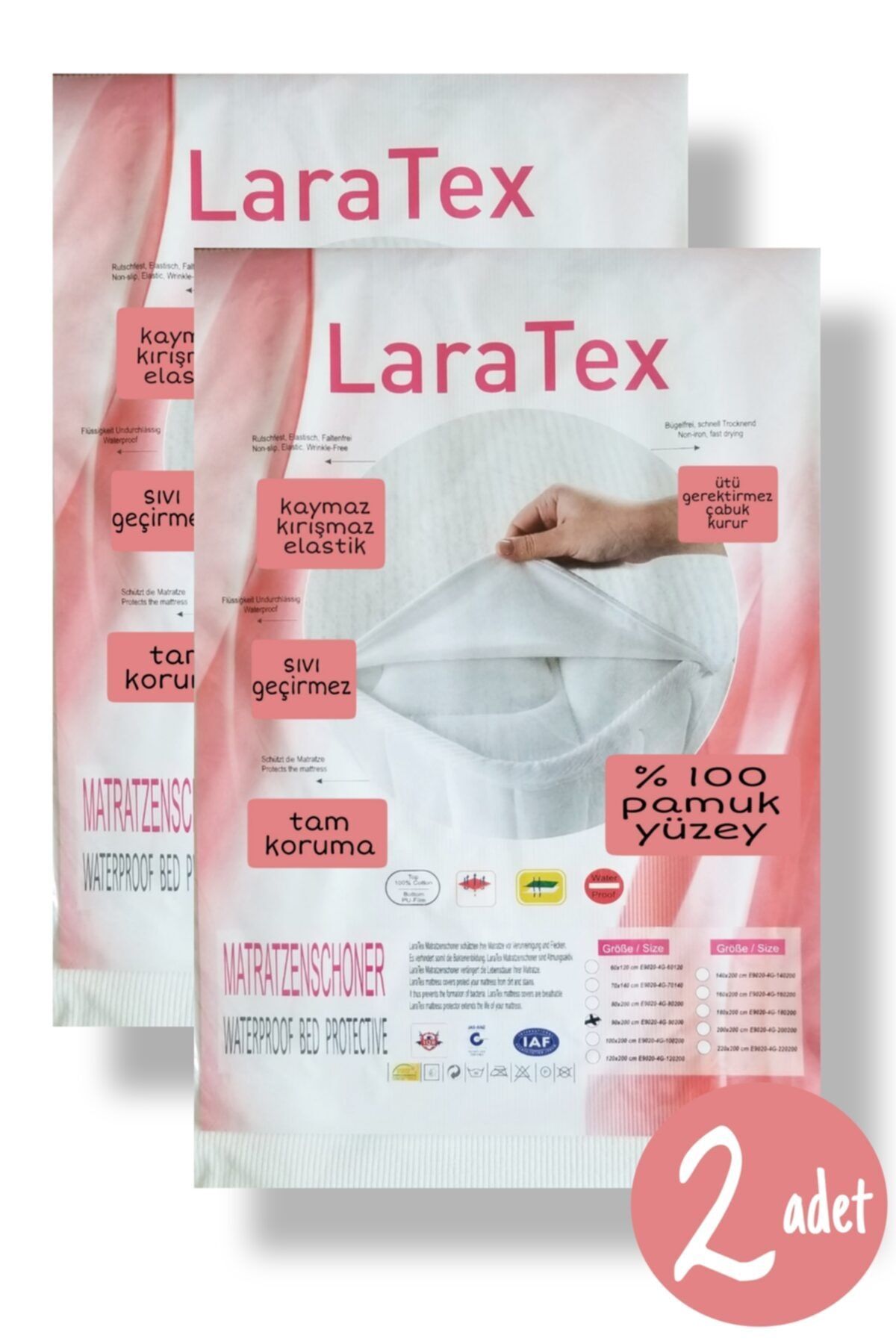 LARATEX Alez (2 ADET) Tek Kişilik Sıvı Geçirmez %100 Pamuk Yüzey