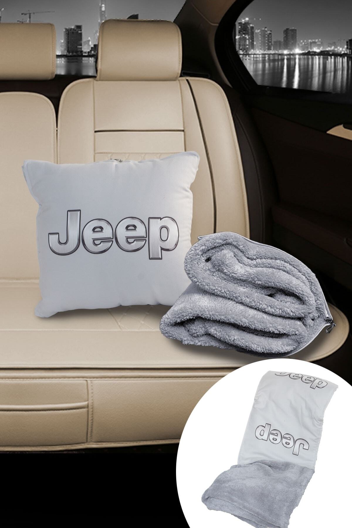 Caisya Butik Jeep Baskılı Opsiyonel Battaniyeli Yastık