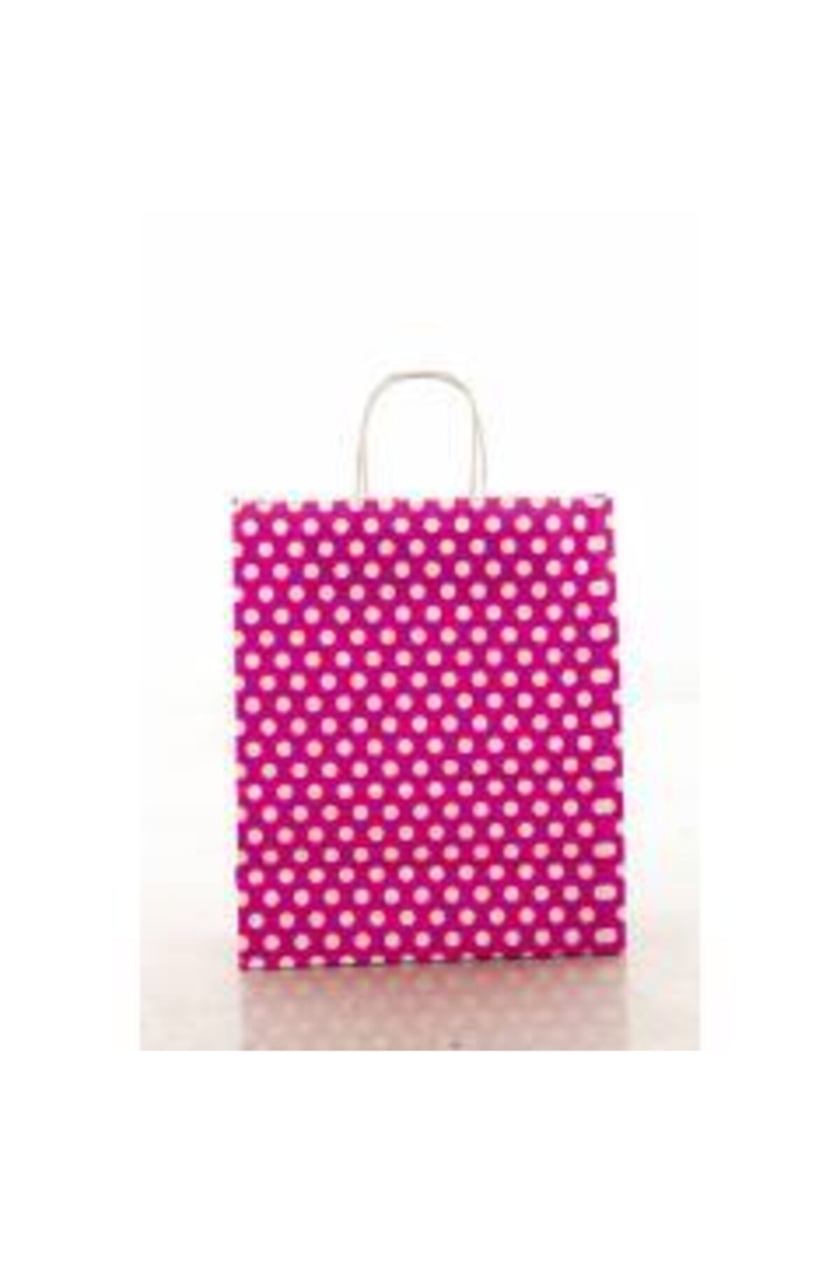Umur Çevreci Karton Puantiyeli Hediye Poşeti Fuşya Renk 12x25x30 cm 25li Paket