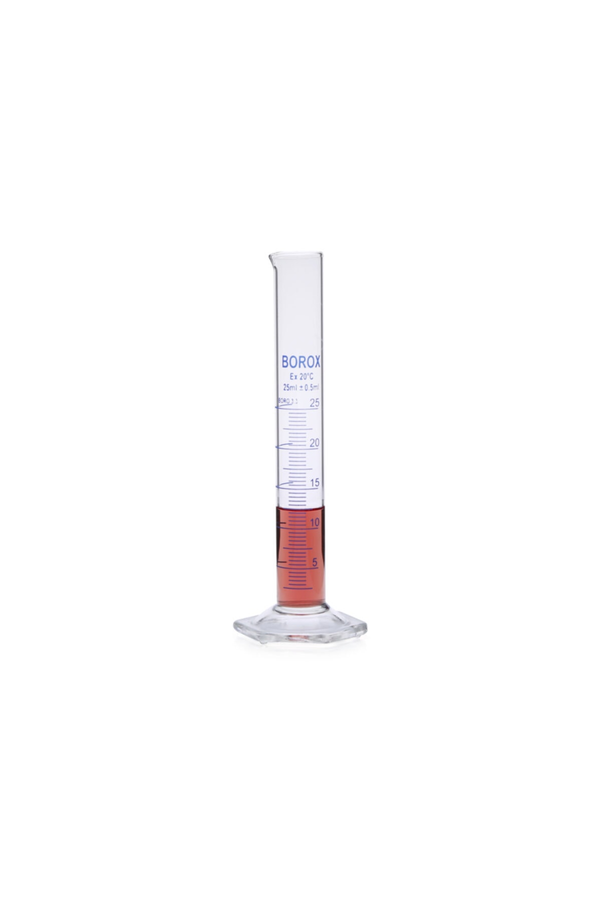 Borox Cam Mezür 25 ml - Uzun Form - Mavi Skala