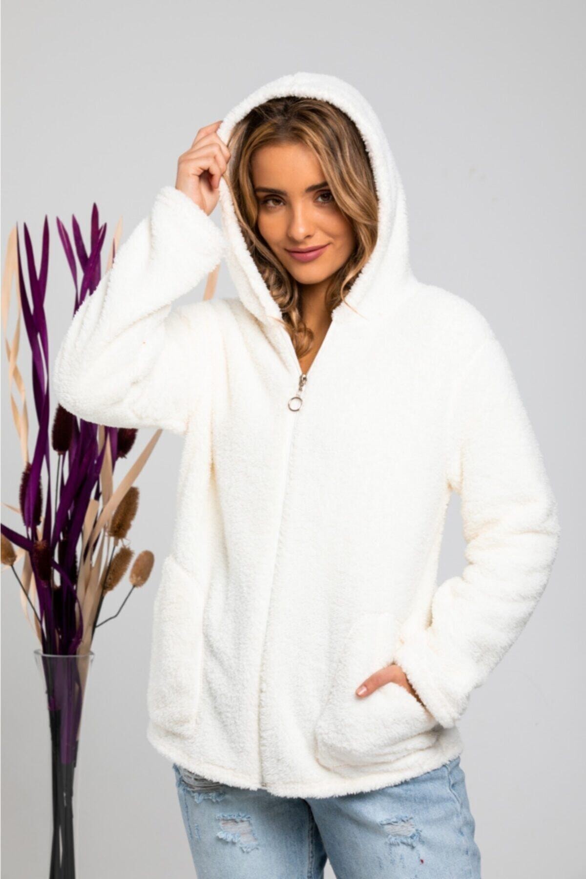 Modaymış Peluş Kapüşonlu Mont