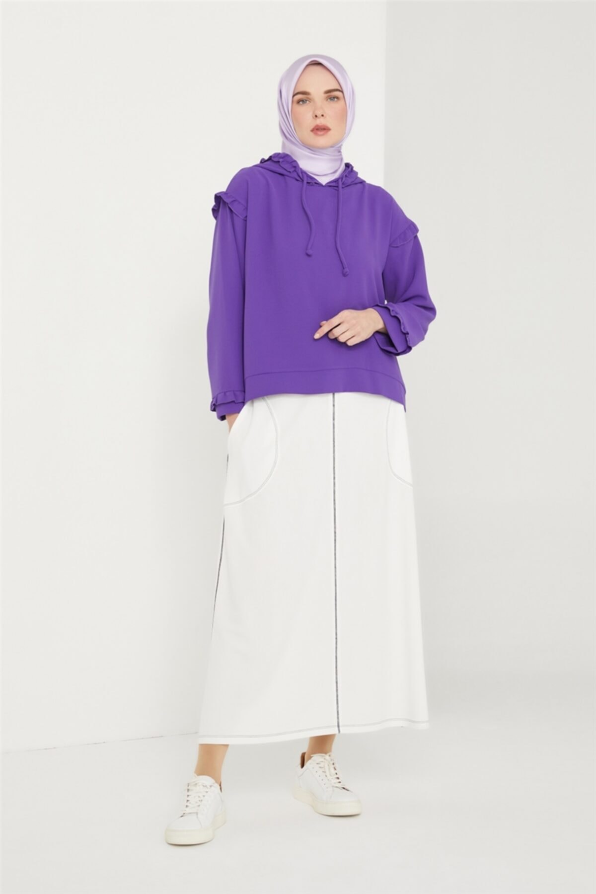 Armine Kontrast Dikişli Scuba Etek 21k1103 Ekru