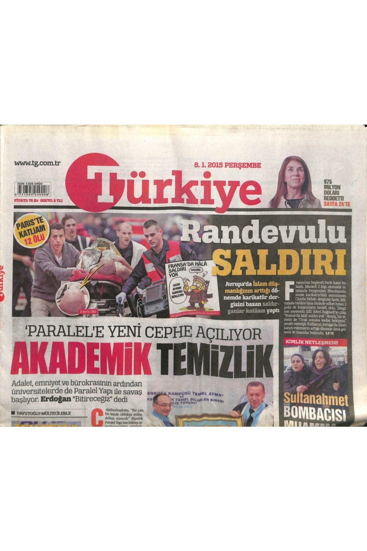 Gökçe Koleksiyon Türkiye Gazetesi 8 Ocak 2015 - Yavuz Bingöl'e Mahalle Baskısı - Istanbul Soğuktan Dondu