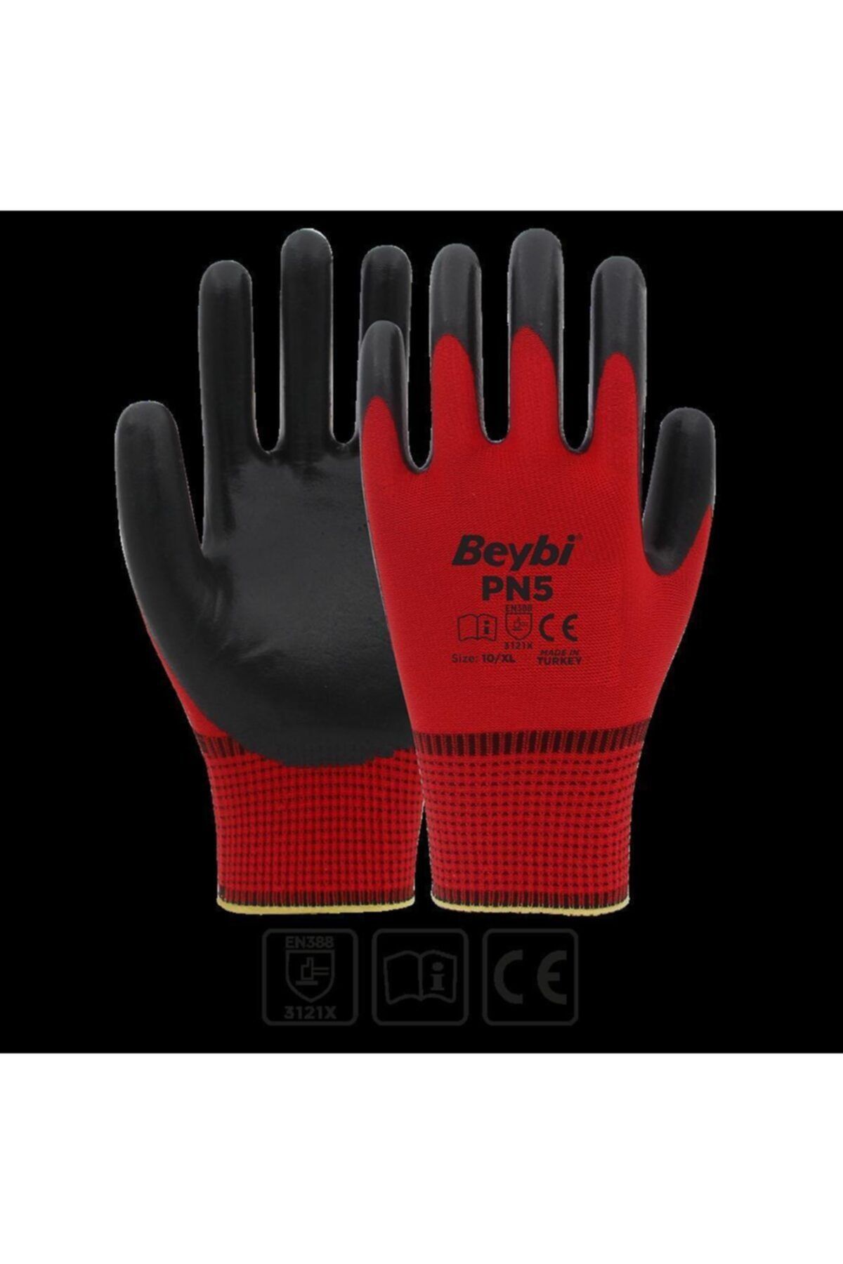 Beybi Polyester Örme Eldiven Pn5 Kırmızı Siyah