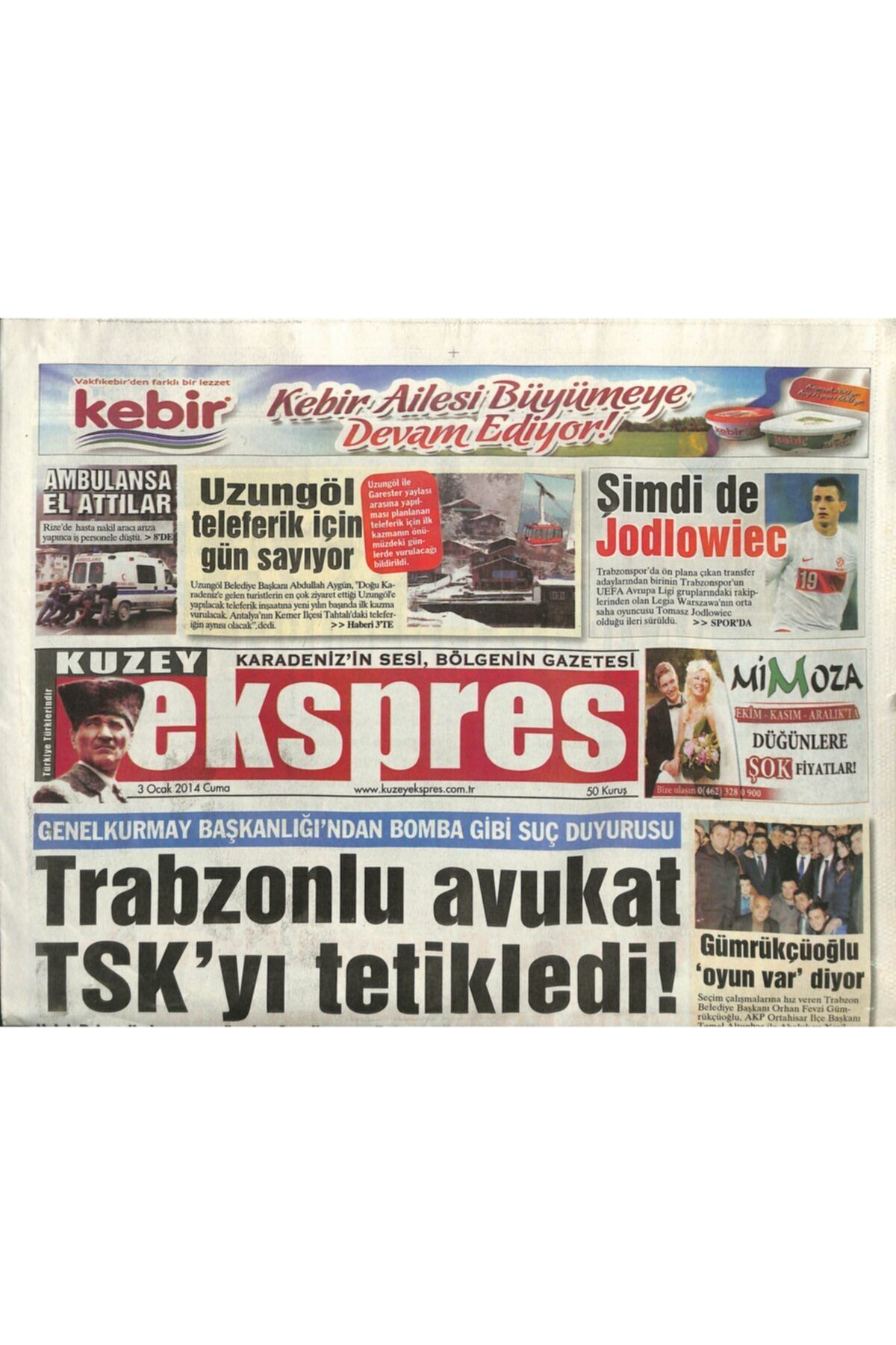 Gökçe Koleksiyon Kuzey Ekspres Gazetesi 3 Ocak 2014 - Uzungöl Teleferik Için Gün Sayıyor