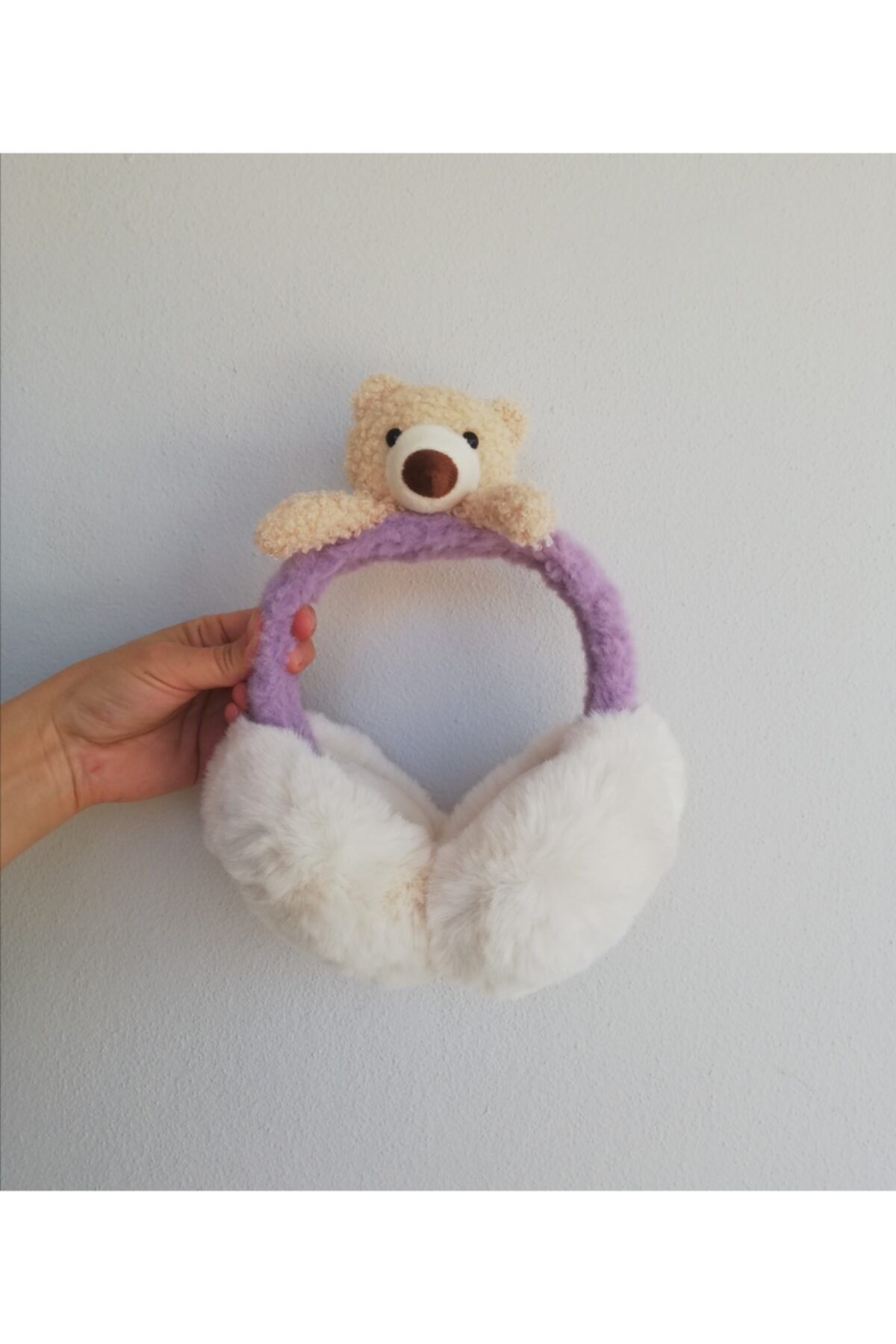 Bidbidem El Yapımı Kürklü Ayıcık Peluş Kışlık Kulaklık Yetişkin Çocuk