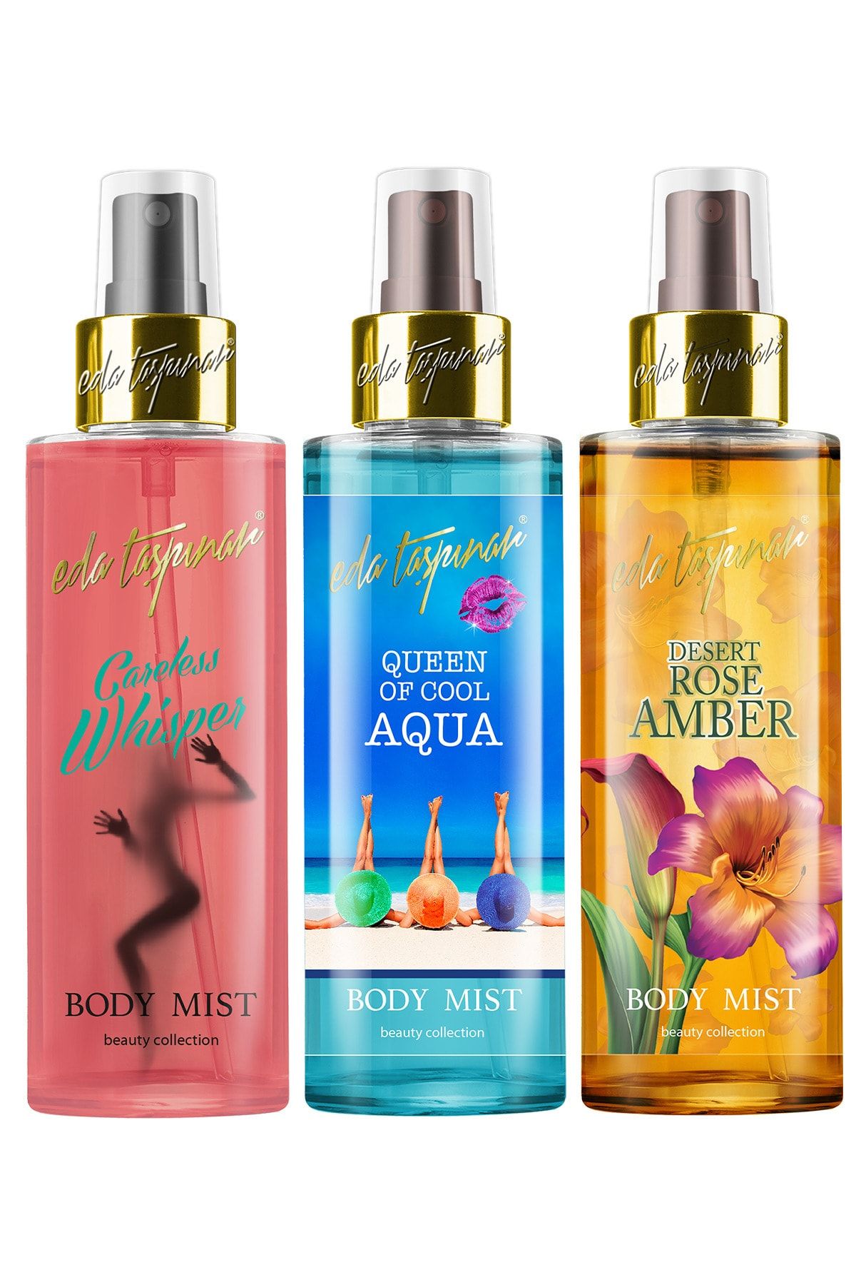 Eda Taşpınar 3 Farklı Body Mist 200ml. - Careless Whisper + Desert Rose Amber + Queen Of Cool Aqua