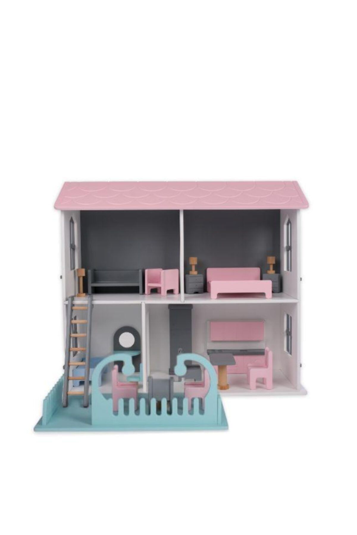 Melabe Kids Ahşap Oyuncak 2 Katlı Bahçeli Eşyalı Oyun Evi-dollhouse-barbie Bebekler Için