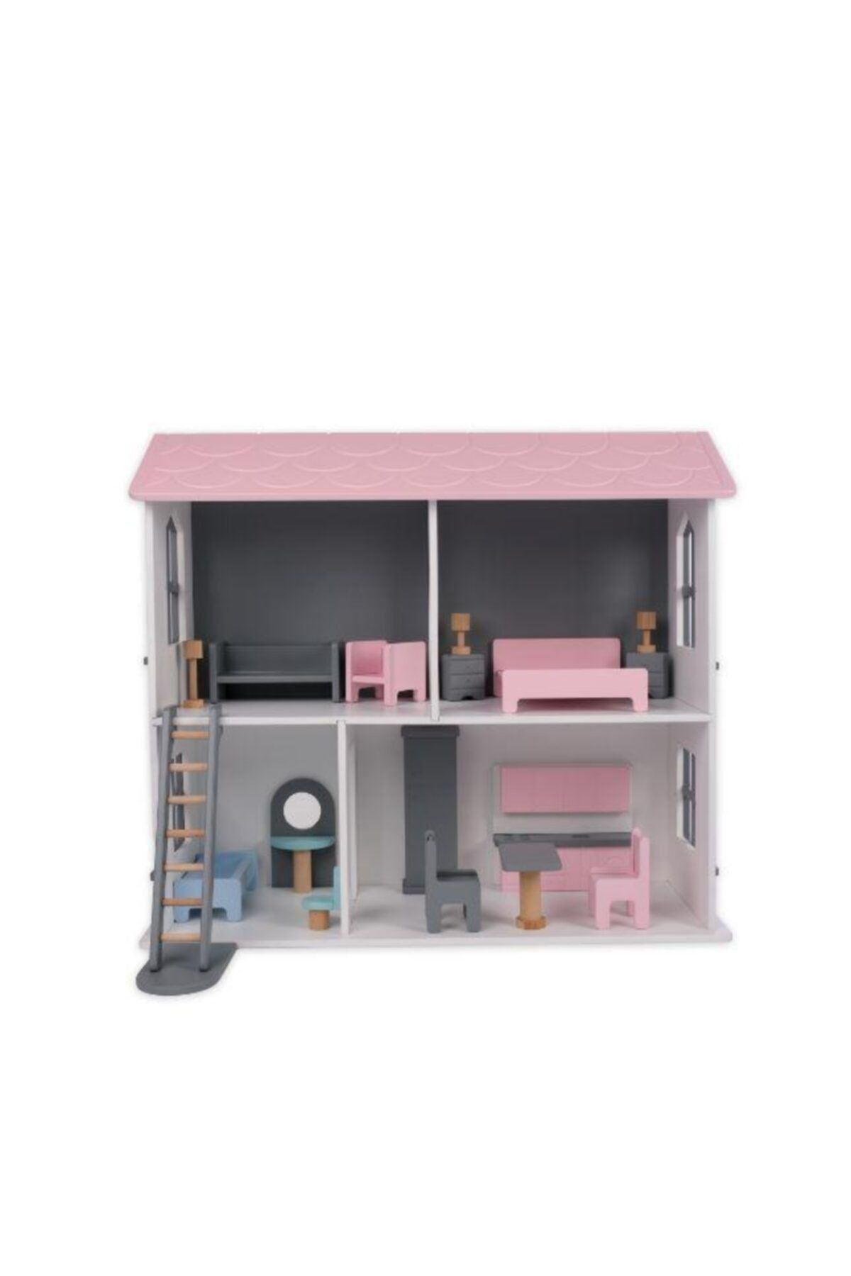 Melabe Kids Ahşap Oyuncak 2 Katlı Eşyalı Oyun Evi-dollhouse-barbie Bebekler Için