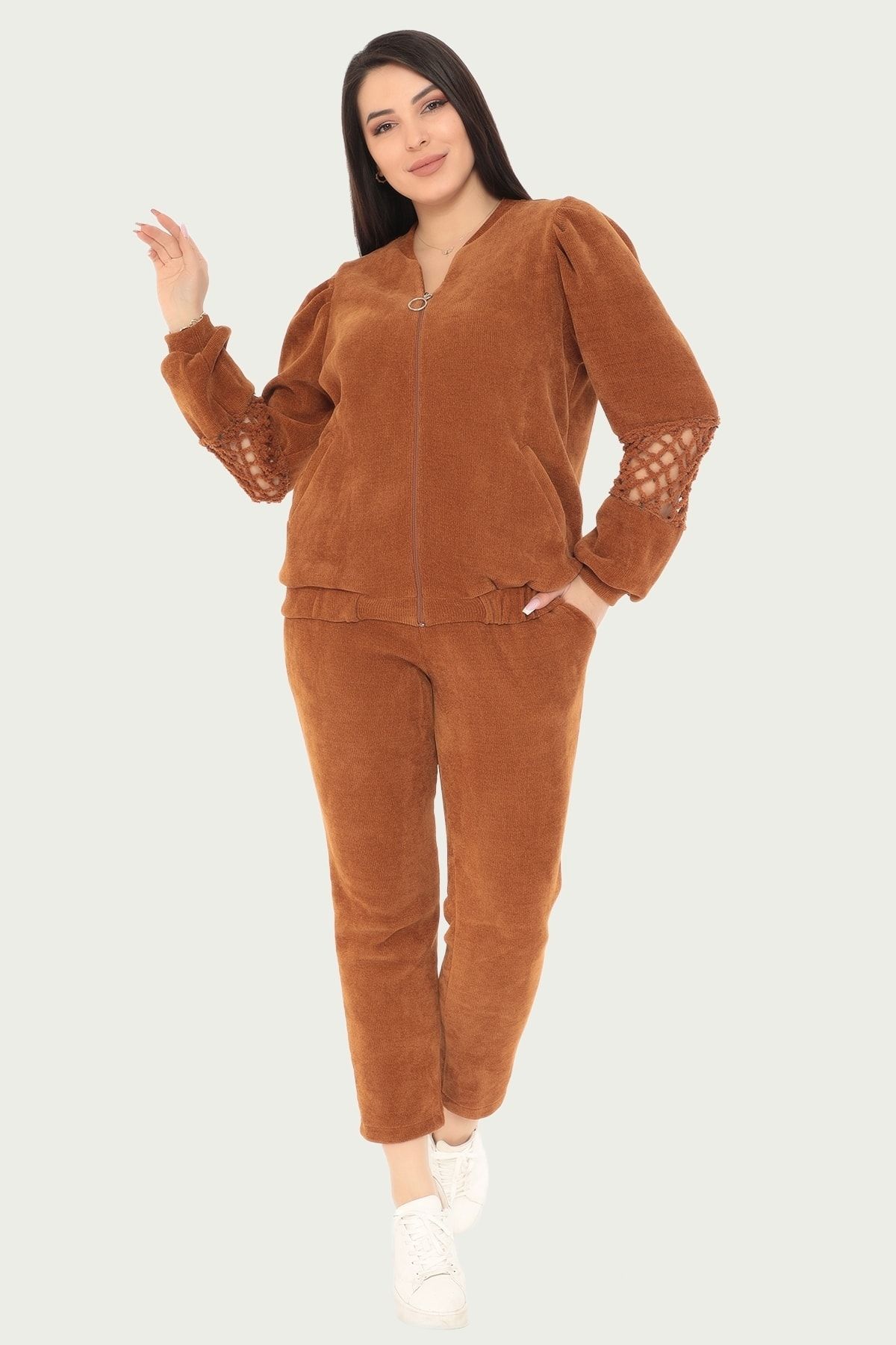 KİFAYET Camel Kol Detaylı Büyük Beden Eşofman Takımı