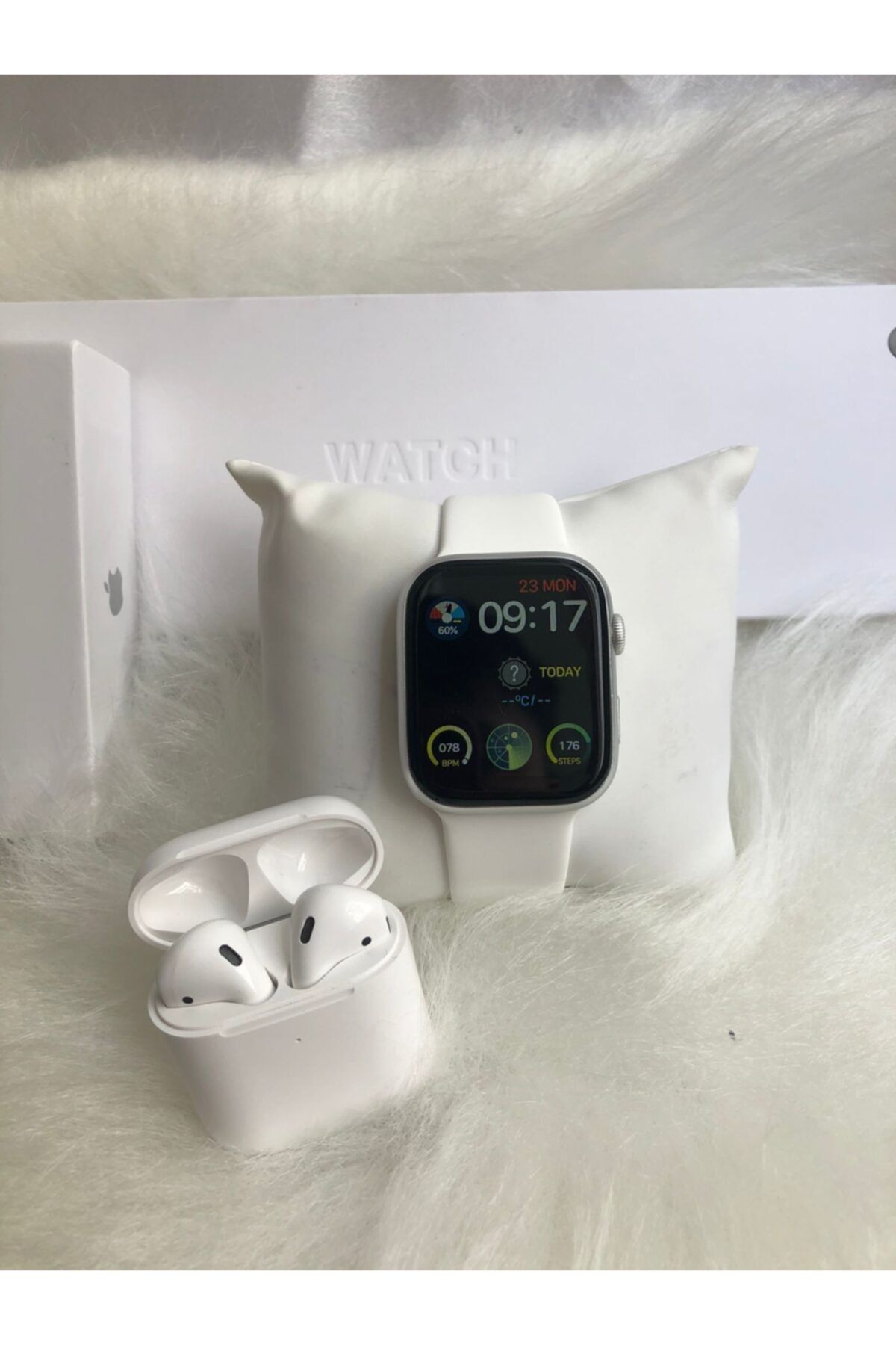 Lavinia Aksesuar Iphone ve Android Uyumlu Watch Fk88 Beyaz Çift Düğme Aktif Akıllı Saat ve 2.Nesil Kulaklık