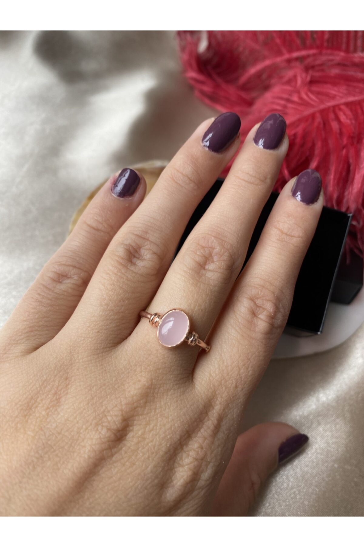 Venüs Doğal Taş Pembe Kuvars Diana Rose Gold Gümüş Yüzük
