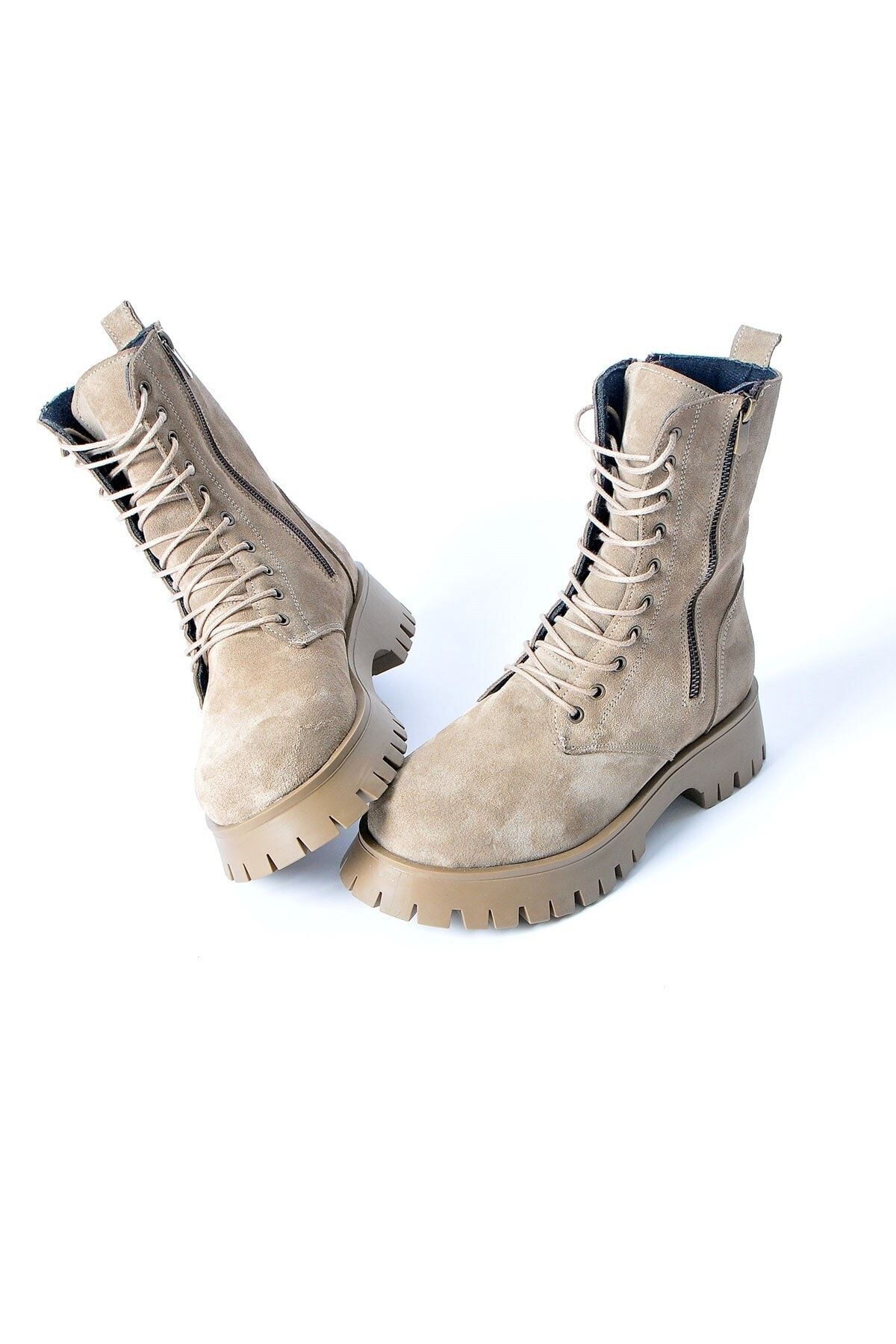 Tinka Bell Shoes K888 Kadın Deri Bot Vizon Süet