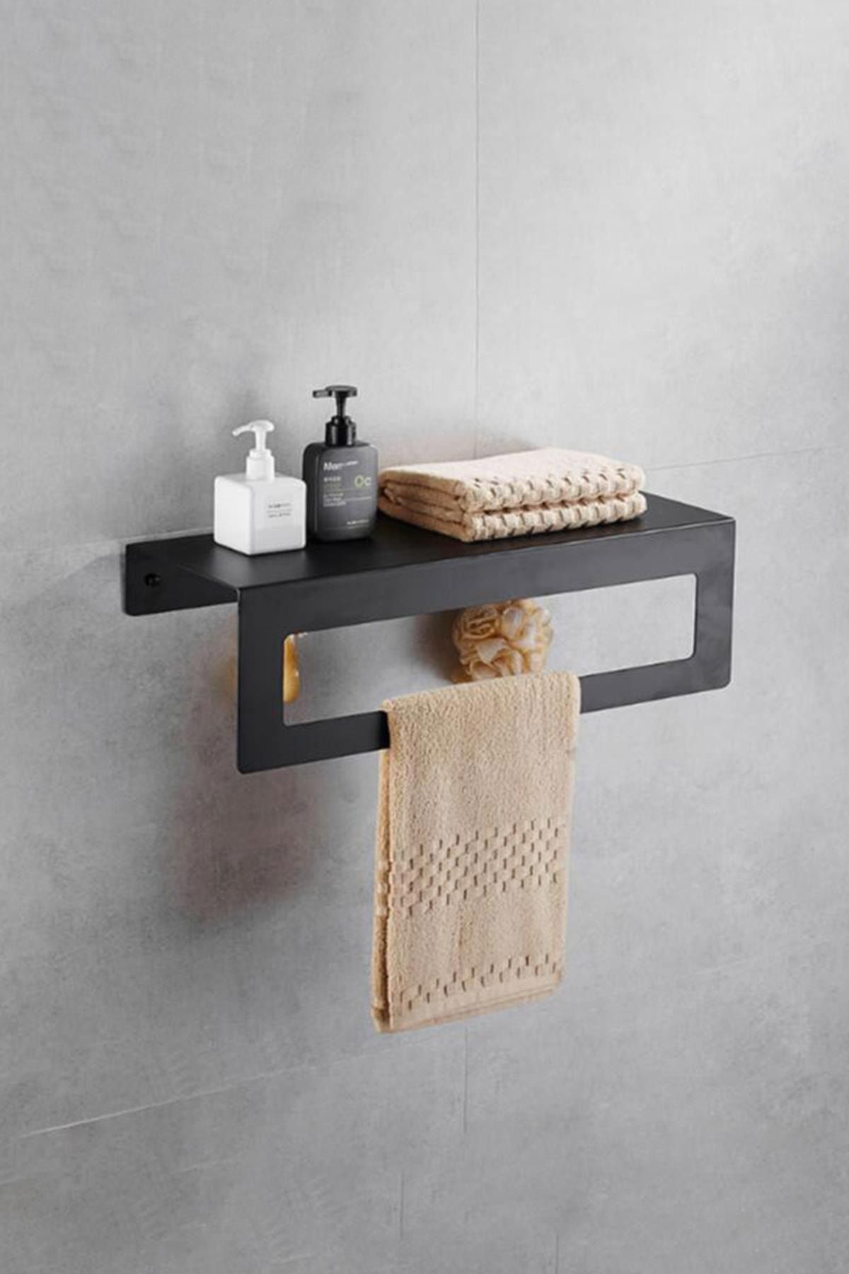 uberKraft 30cm Siyah Raflı Havlu Askısı, Metal Raflı Havluluk, Otel Banyo Askısı, Mutfak Banyo Raflı Havluluk