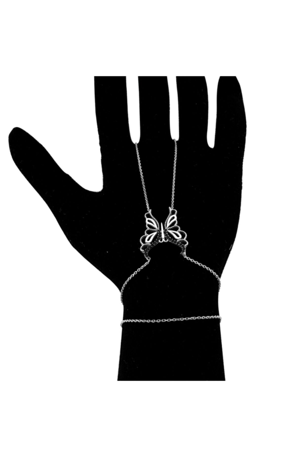 my soul gümüş Siyah Zirkon Taşlı Kelebek Desenli Şahmeran